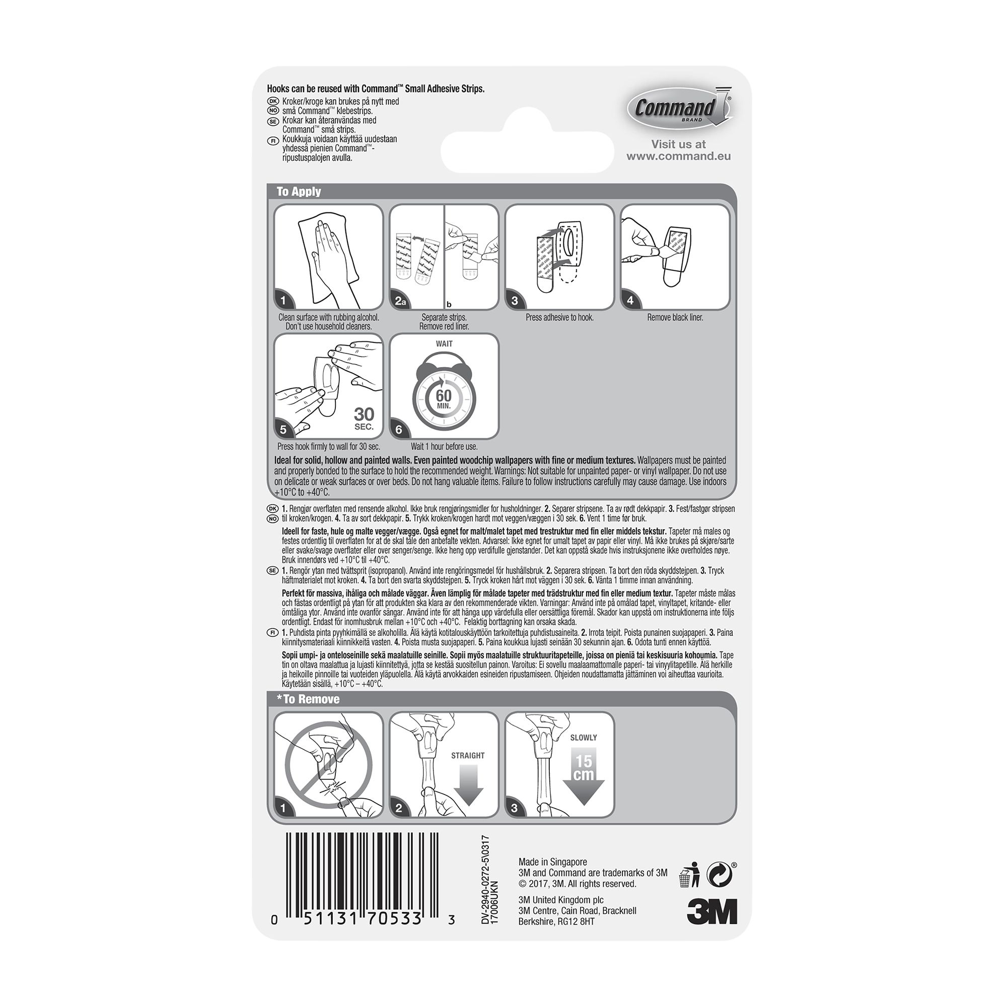 3M Command Mini White Hook (Holds)225g, Pack of 6