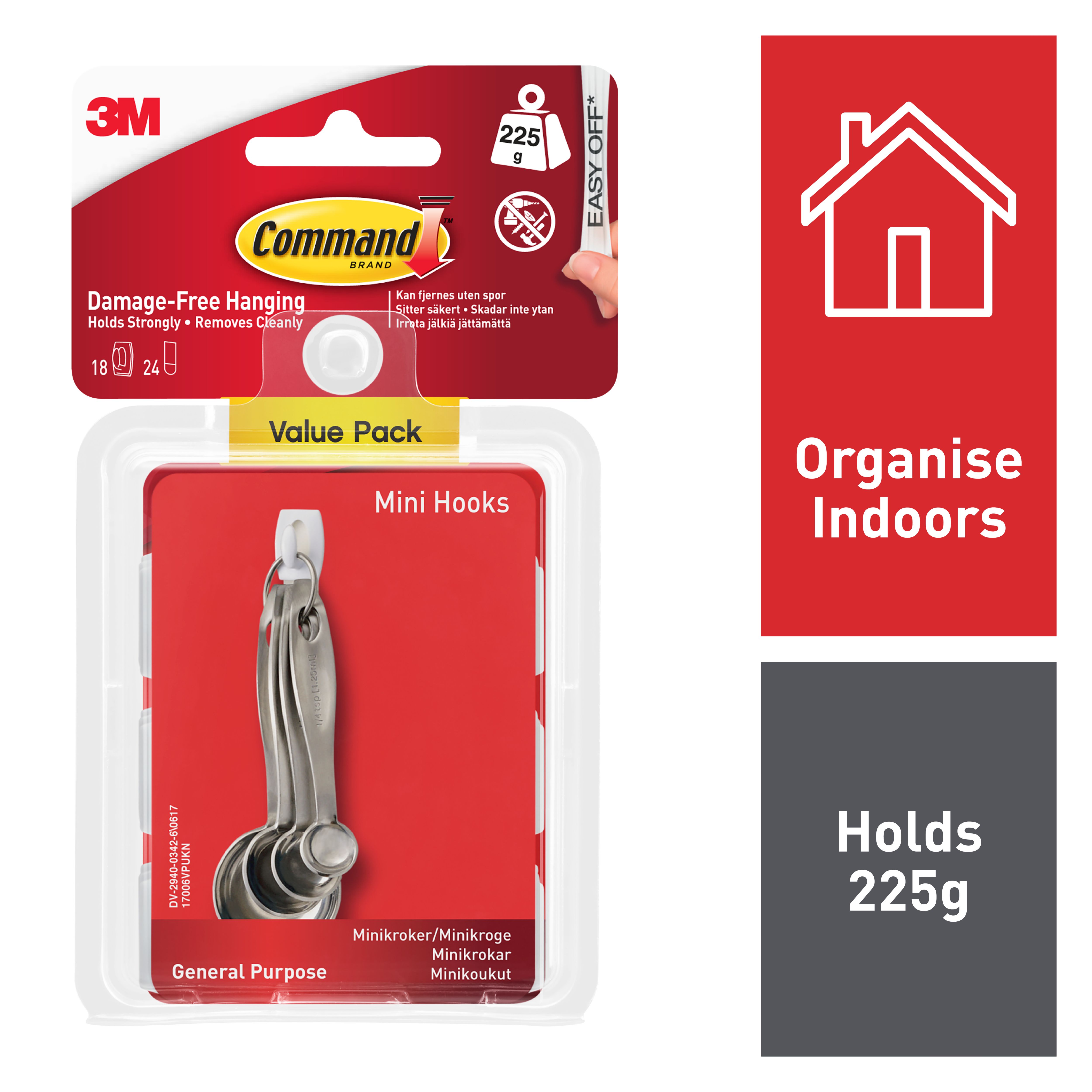 3M Command Mini White Hook (Holds)225g