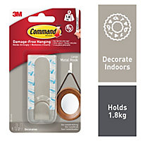 3M Command Modern Metal effect Large Single Adhesive hook (Holds)1.8kg