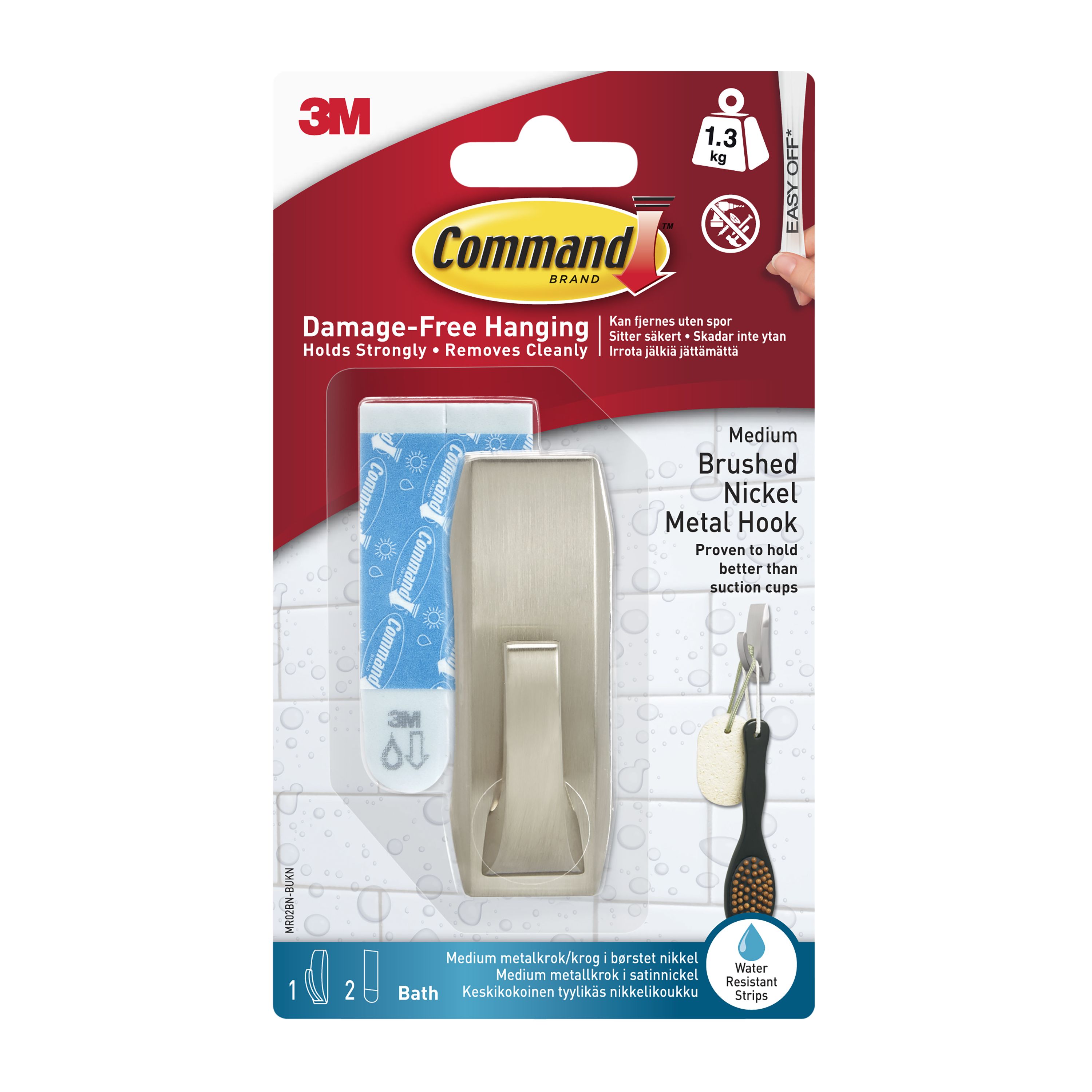 3M Command Modern Reflections Nickel effect Medium Bath Hook (Holds)1.3kg