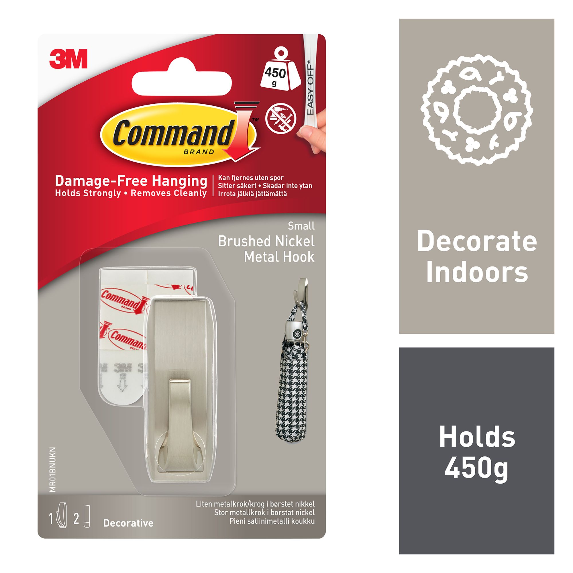 3M Command Modern Reflections Nickel effect Small Adhesive hook (Holds)0.45kg - 3