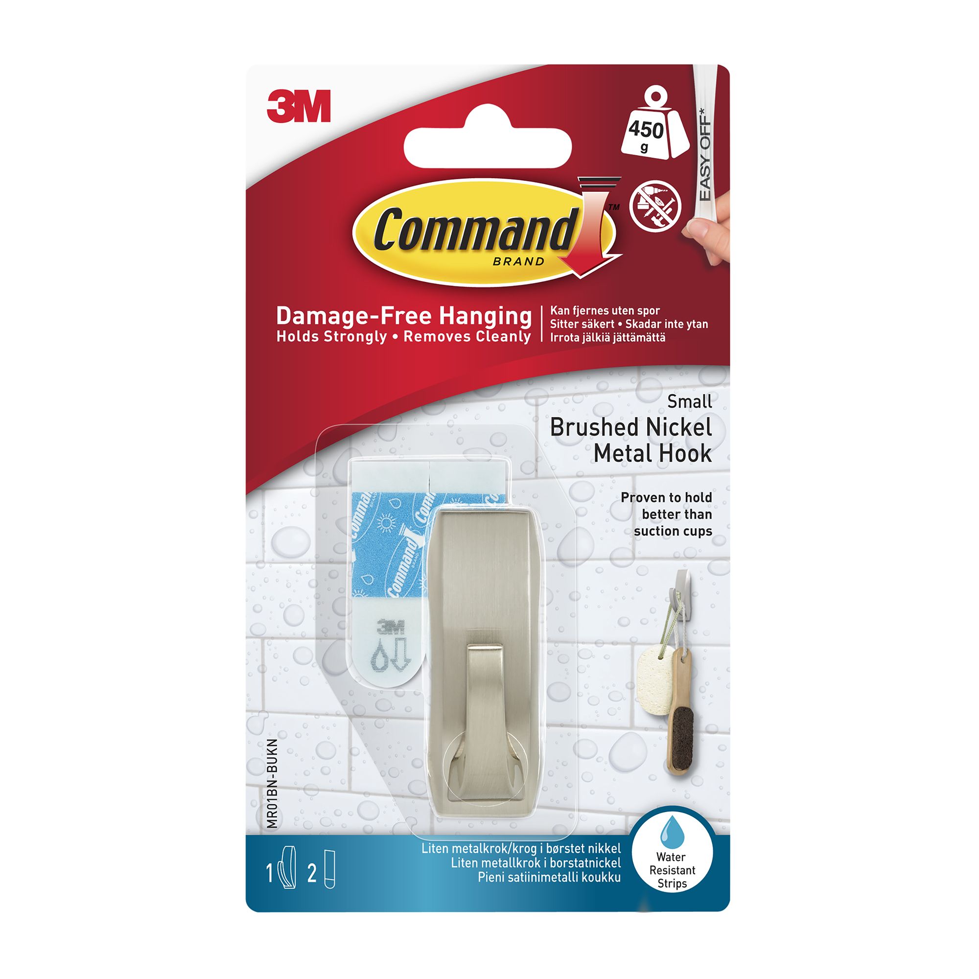 3M Command Modern Reflections Nickel effect Small Single Bath Adhesive hook (Holds)0.45kg