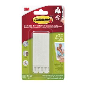 3M Command Narrow White Picture hanging Adhesive strip (Holds)5.4kg, Pack of 4