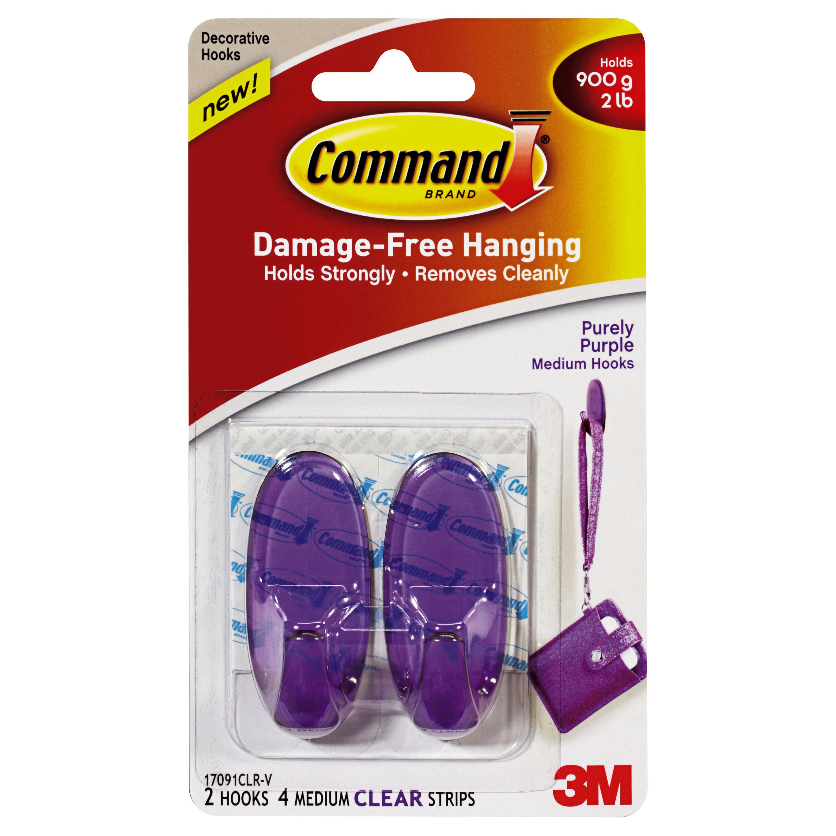 3M Command Purple Hook (Holds)900g, Pack of 2