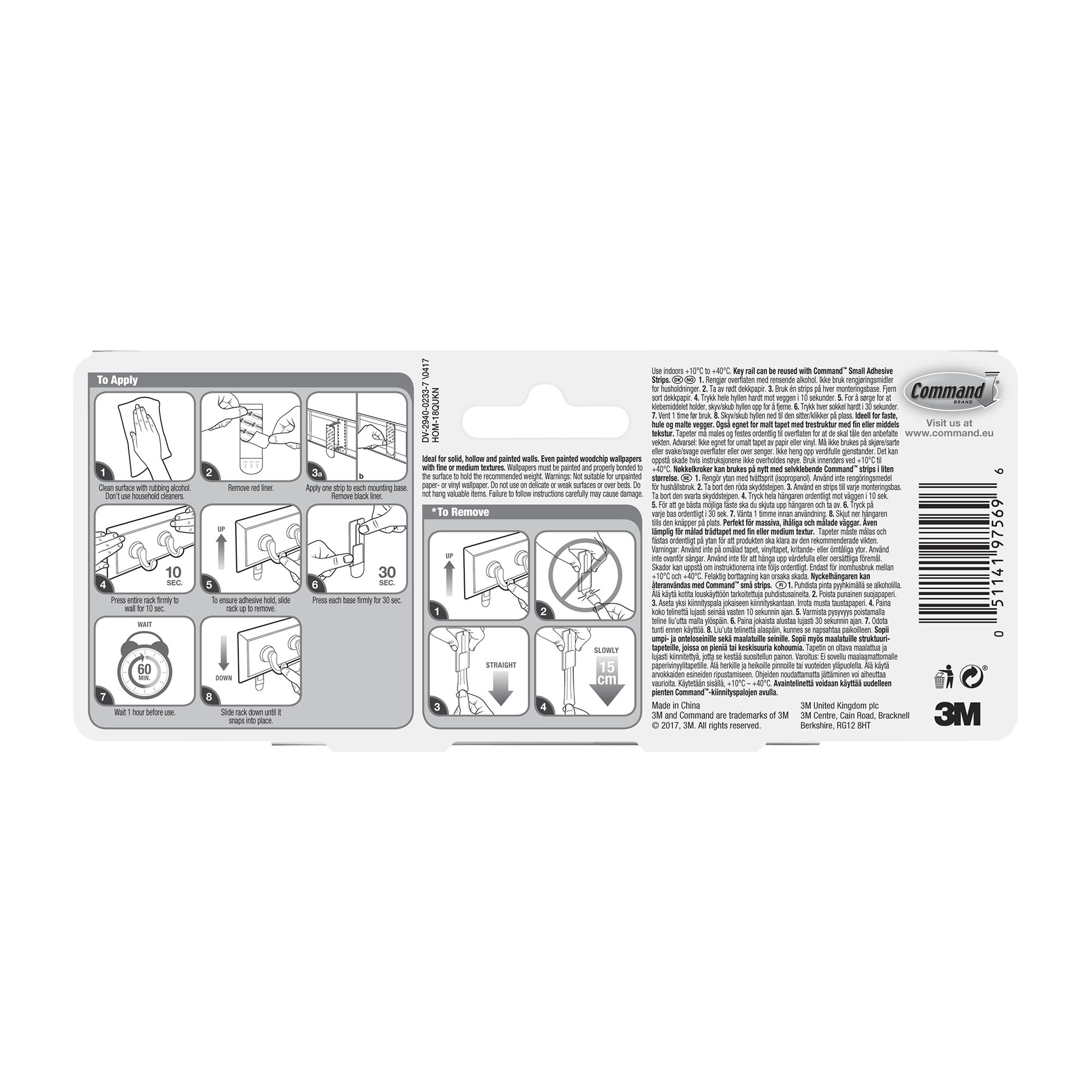 3M Command Quartz Medium Single Key rail (Holds)0.9kg - 7