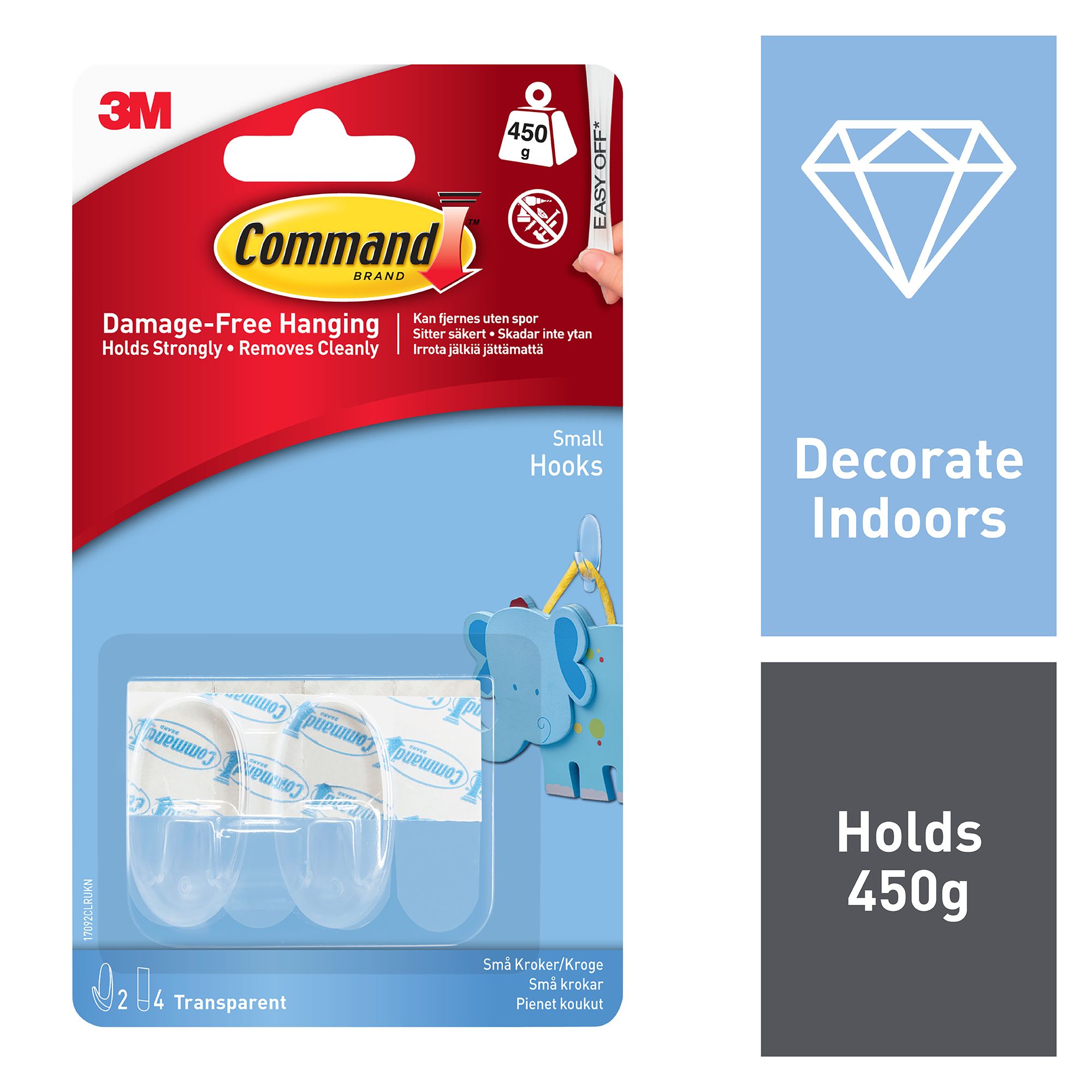 3M Command Small Single Clear Wire hook (Holds)0.23kg, Pack of 5