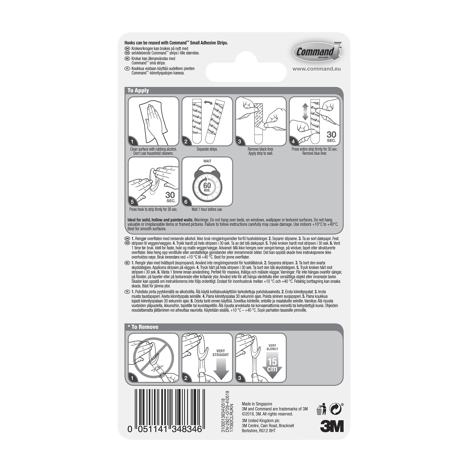 3M Command Small Clear Hook (Holds)0.45kg - 8