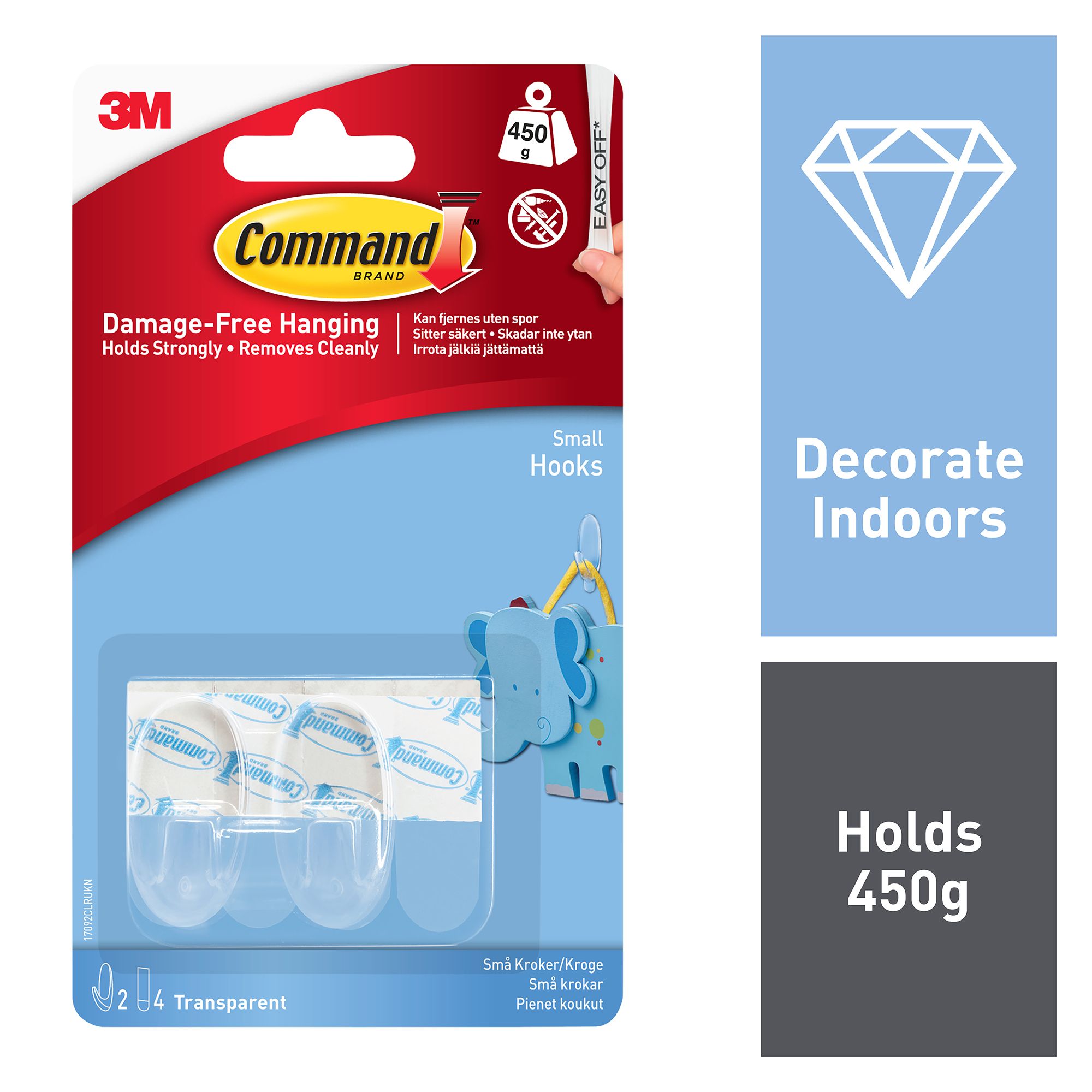 3M Command Small Clear Hook (Holds)450g - 3