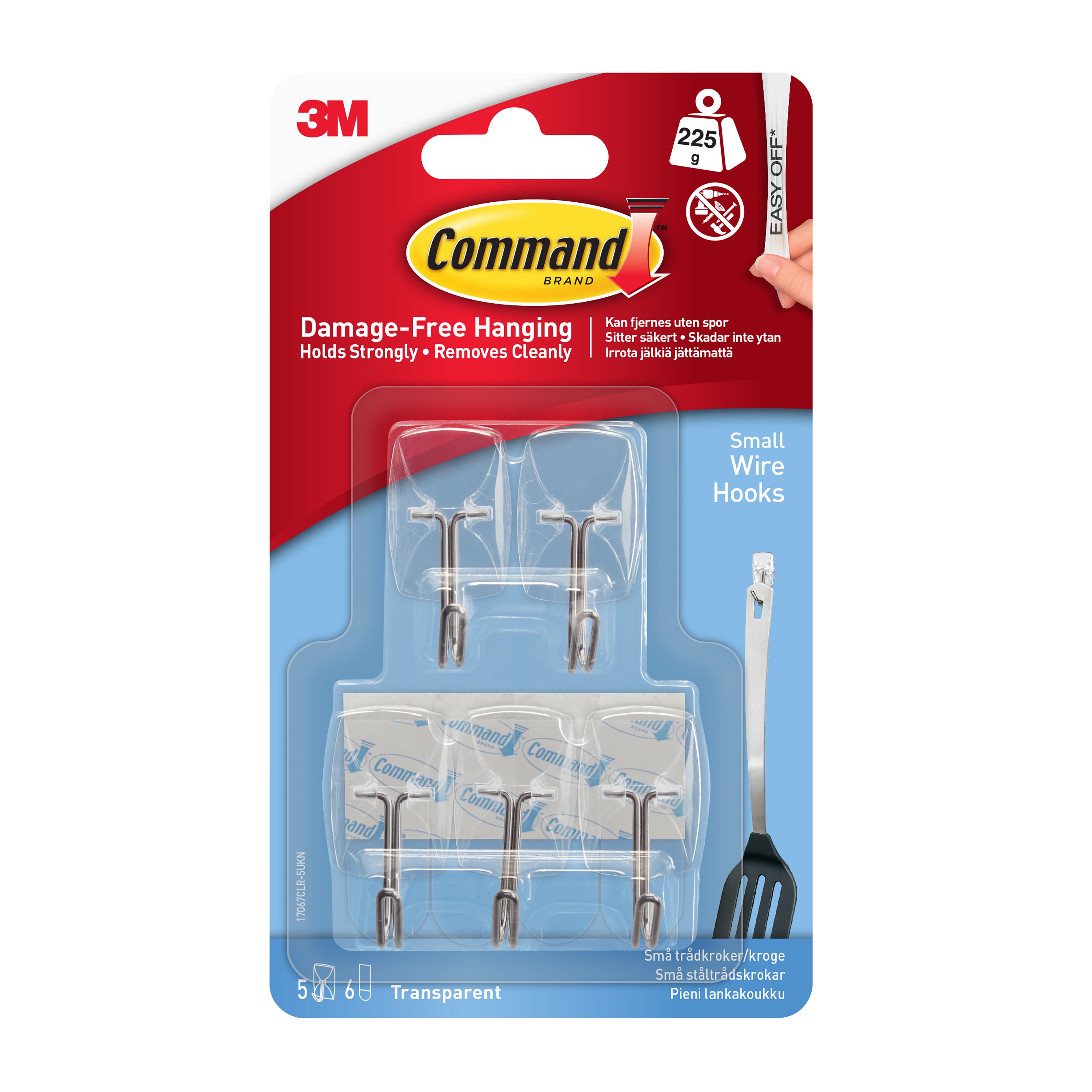 3M Command Small Clear Wire hook (Holds)230g, Pack of 5