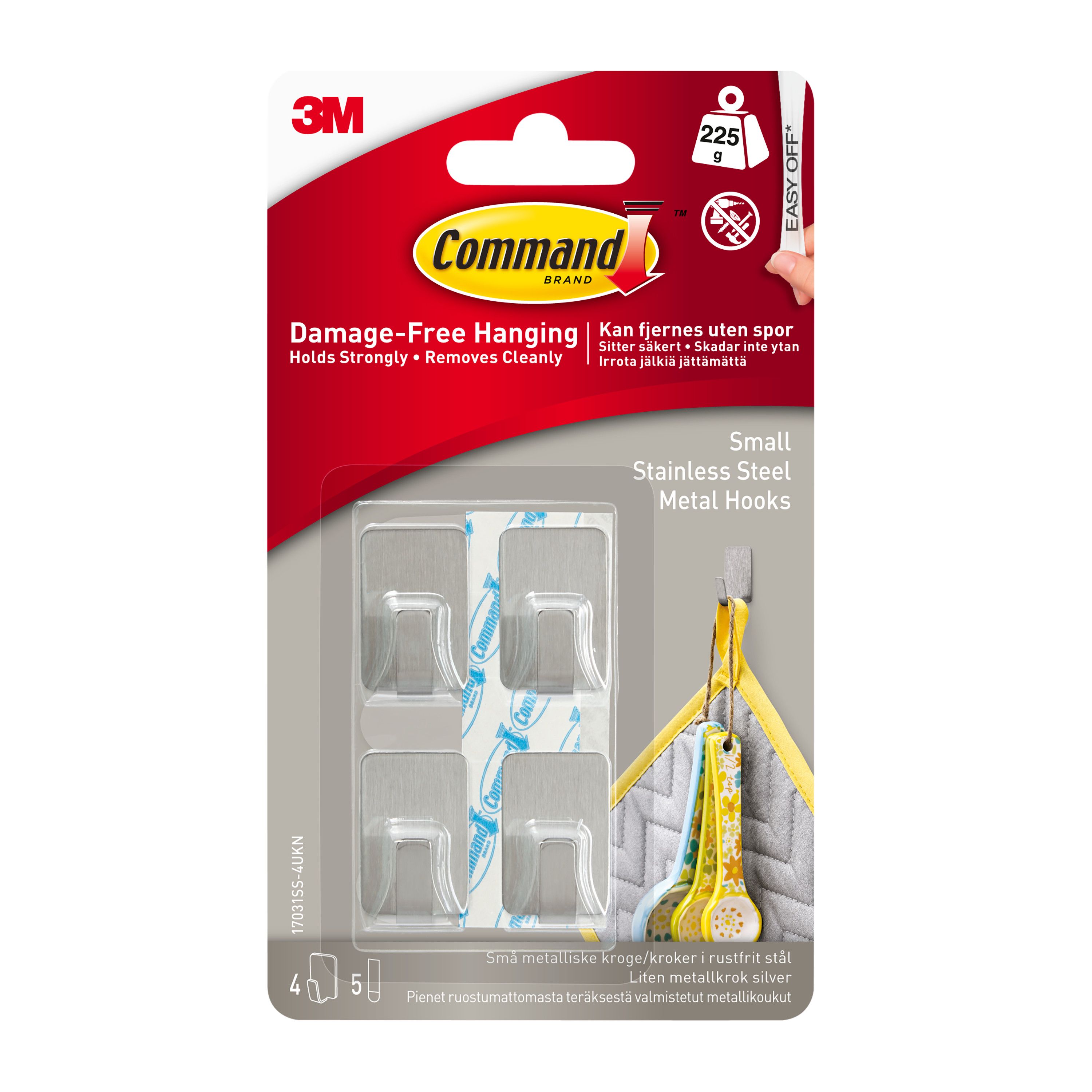 3M Command Small General-purpose Adhesive hook (Holds)225g, Pack of 4