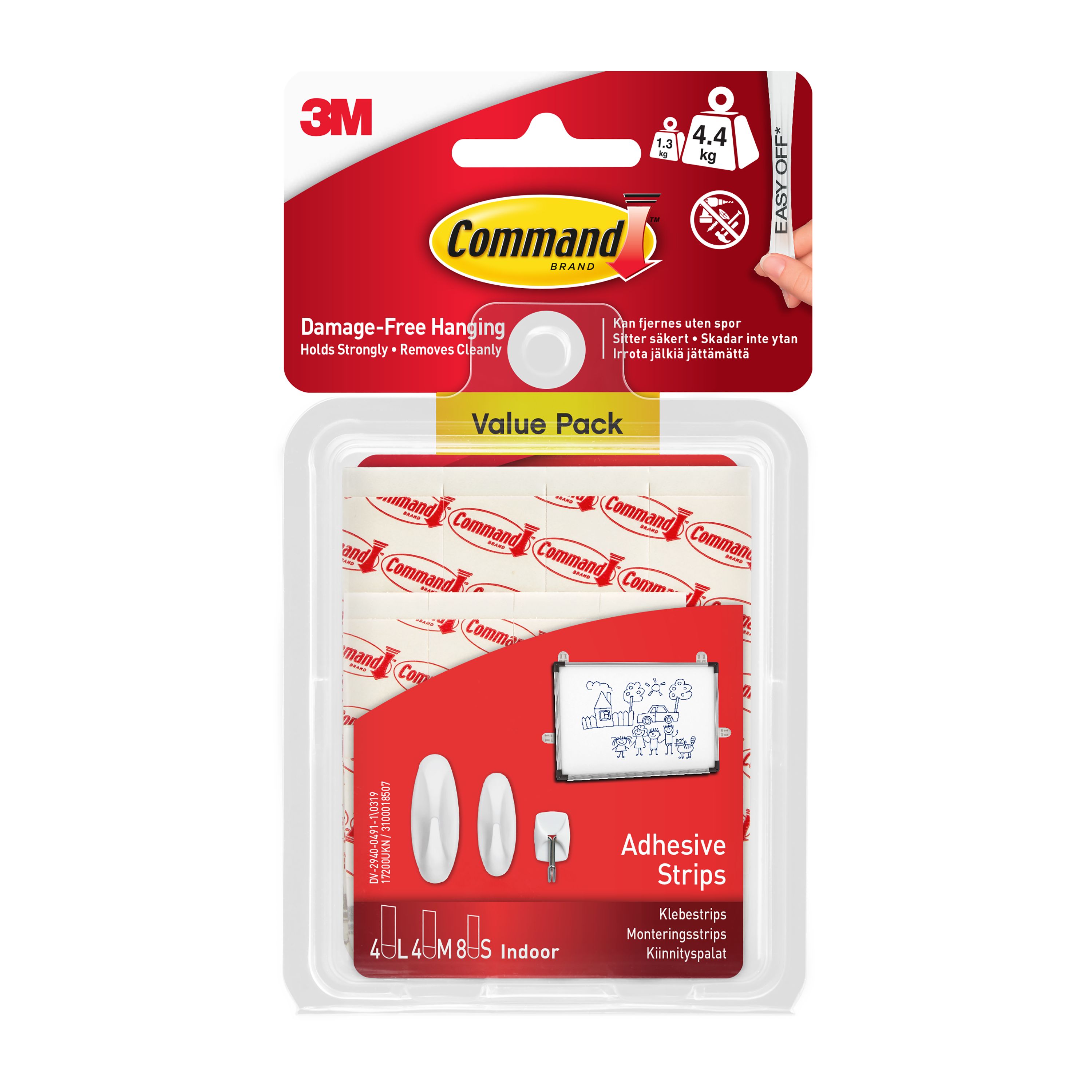 3M Command Small, medium & large White Replacement adhesive strip (Holds)4.4kg, Pack of 16