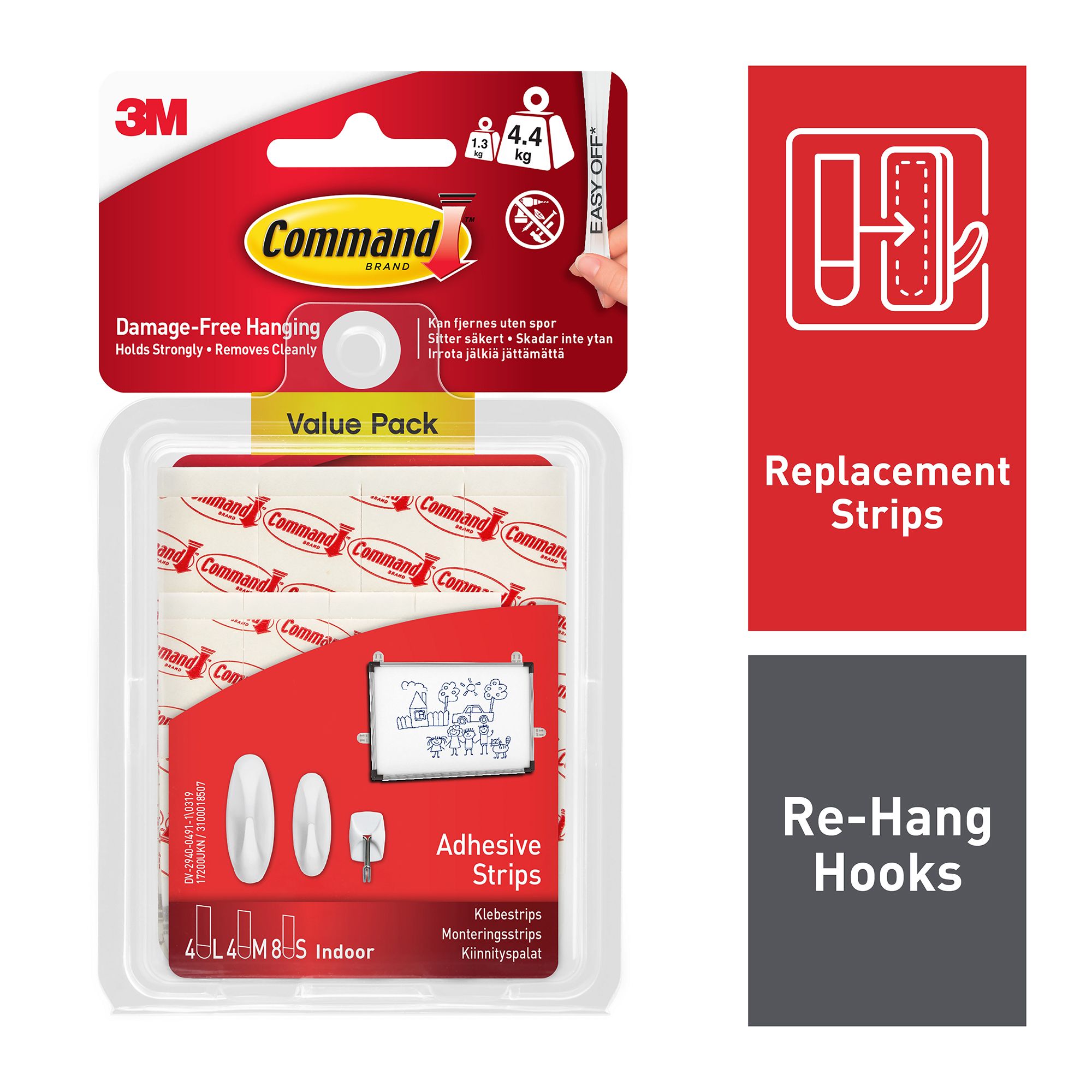 3M COMMAND Designer Hooks Large Medium Small With Strips Damage Free Hanging