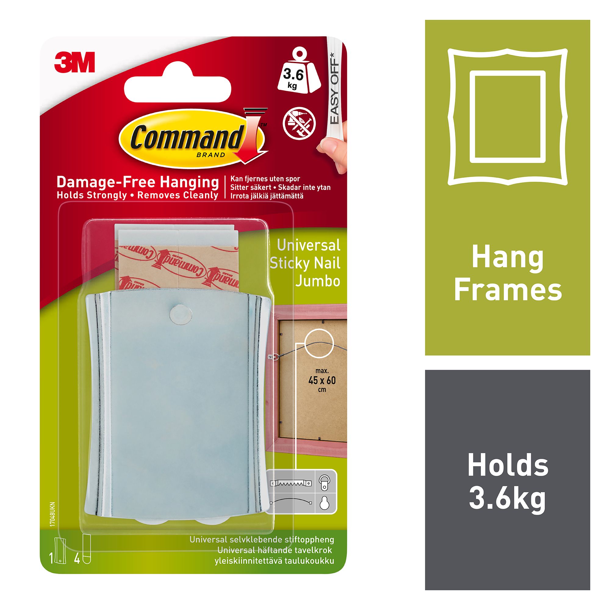 3M Command Steel effect Jumbo Single Picture hanging Sticky nail (Holds)3.6kg