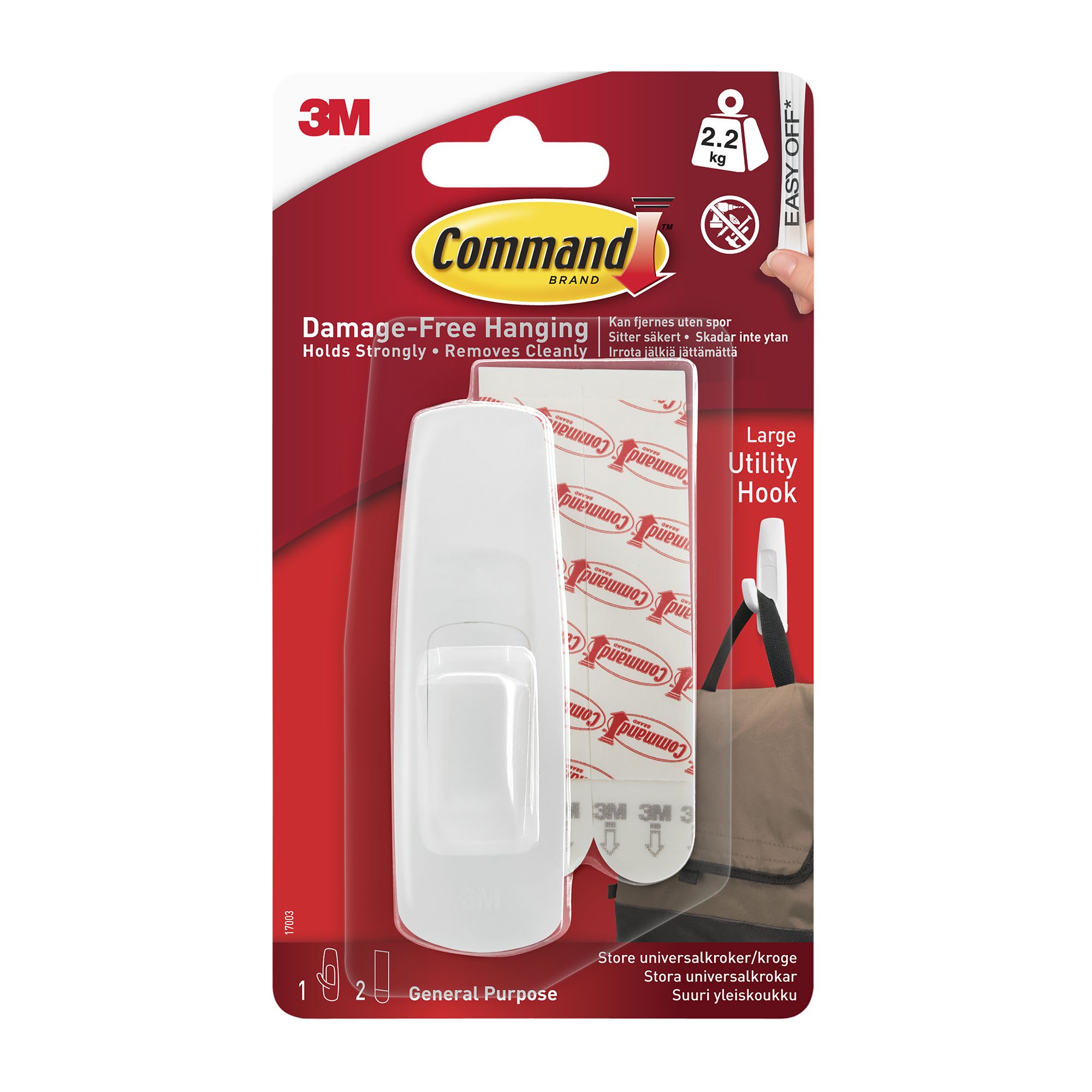 3M Command Utility Large White Hook (Holds)2.2kg | DIY at B&Q