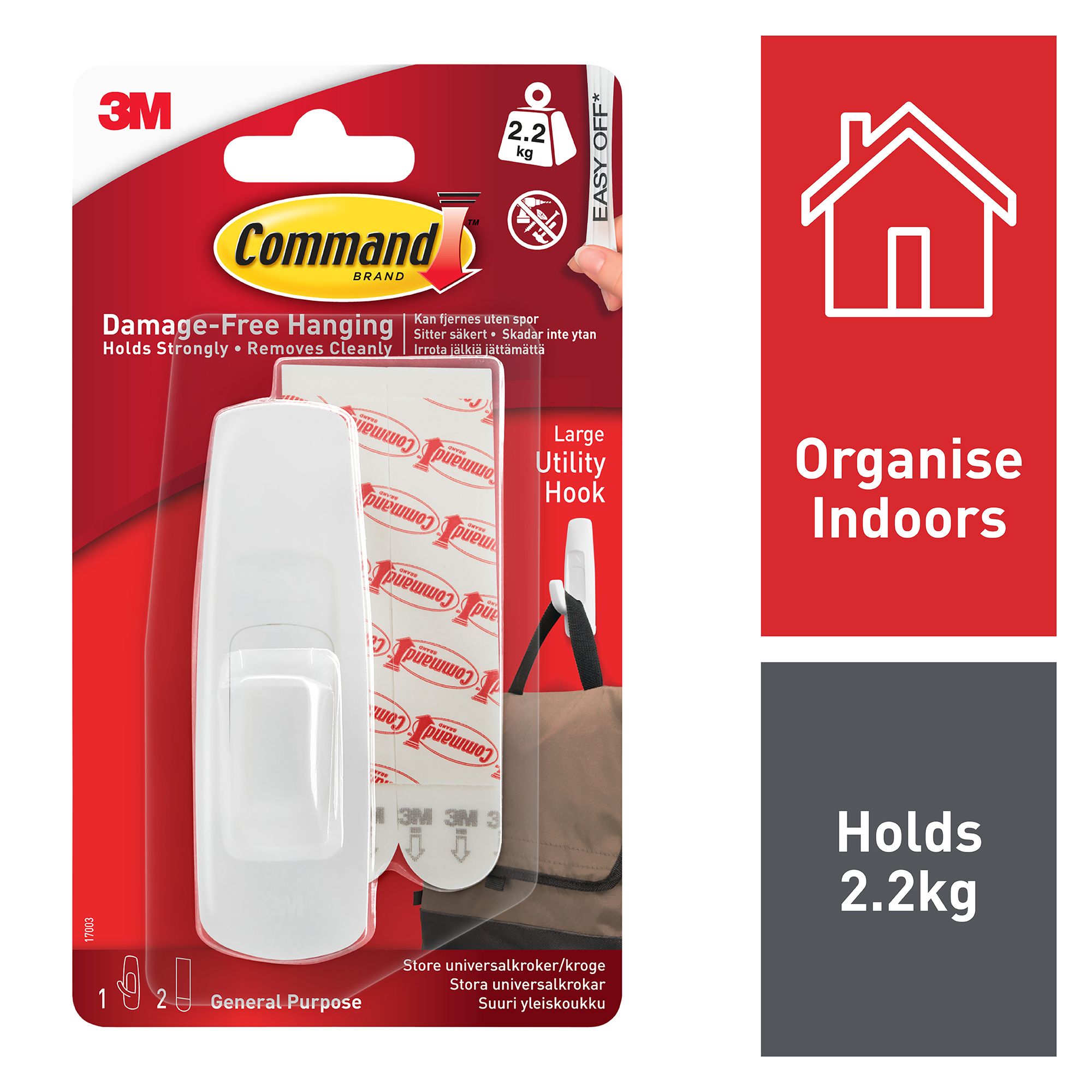 3M Command Utility Large White Hook (Holds)2.2kg - 3