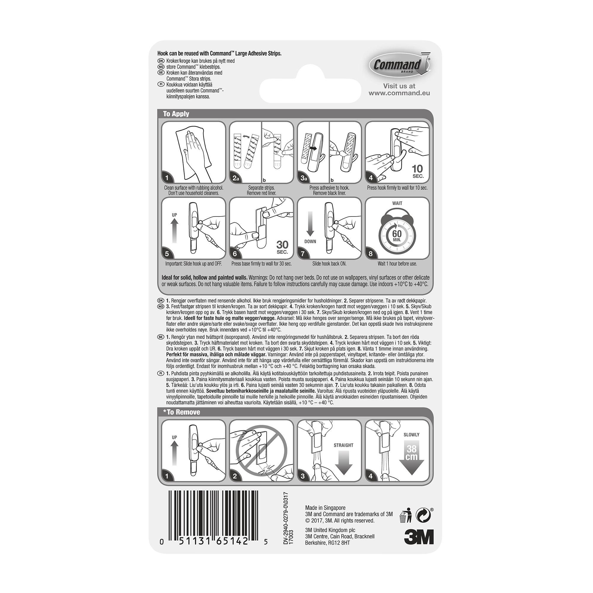 3M Command Utility Large White Hook (Holds)2.2kg - 8