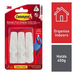 3M Command Utility Small White Adhesive hook (Holds)450g, Pack of 6