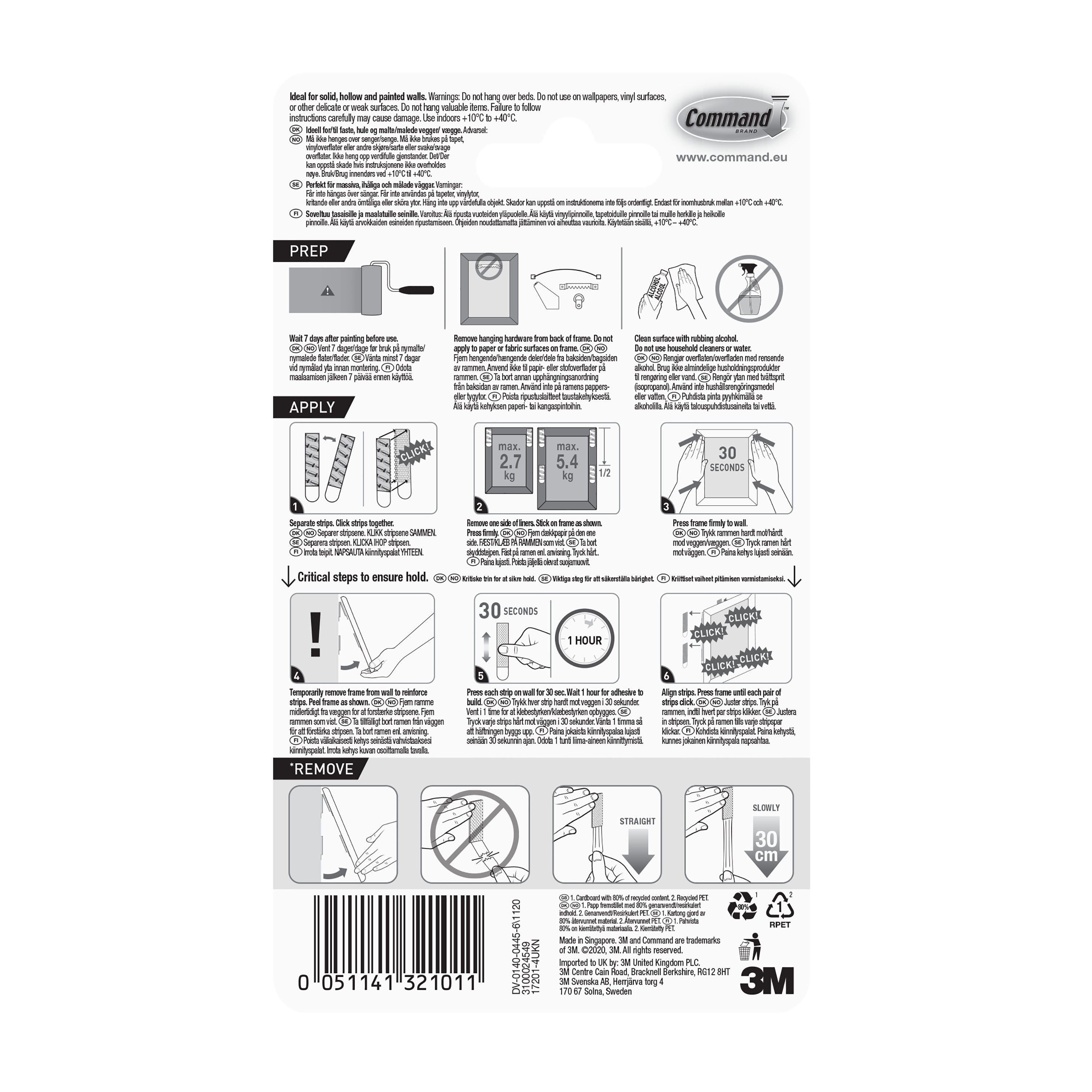 3M Command Medium White Picture hanging Adhesive strip (Holds)4kg