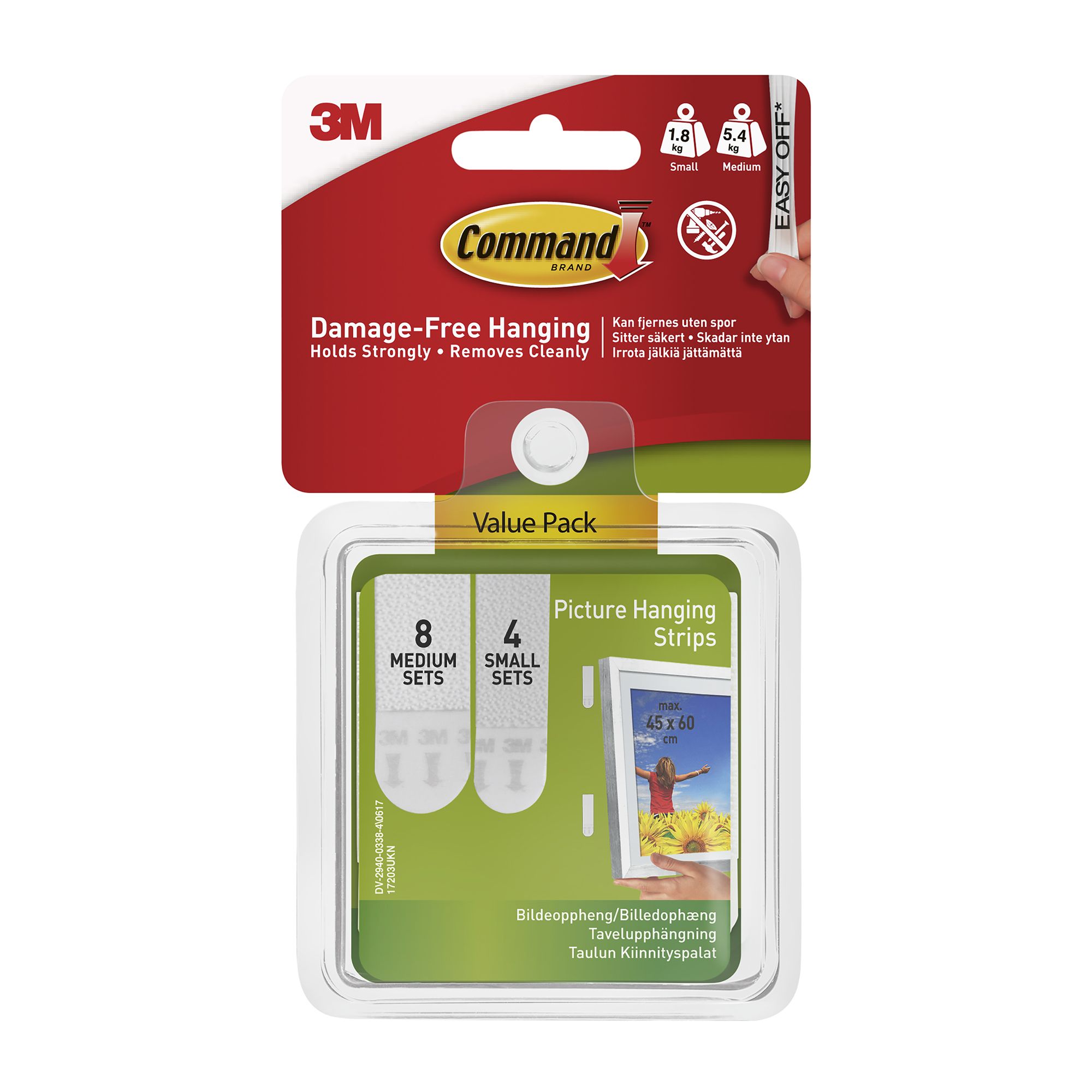 3M Command Picture Hanging Strips, White, M/L - 12 count