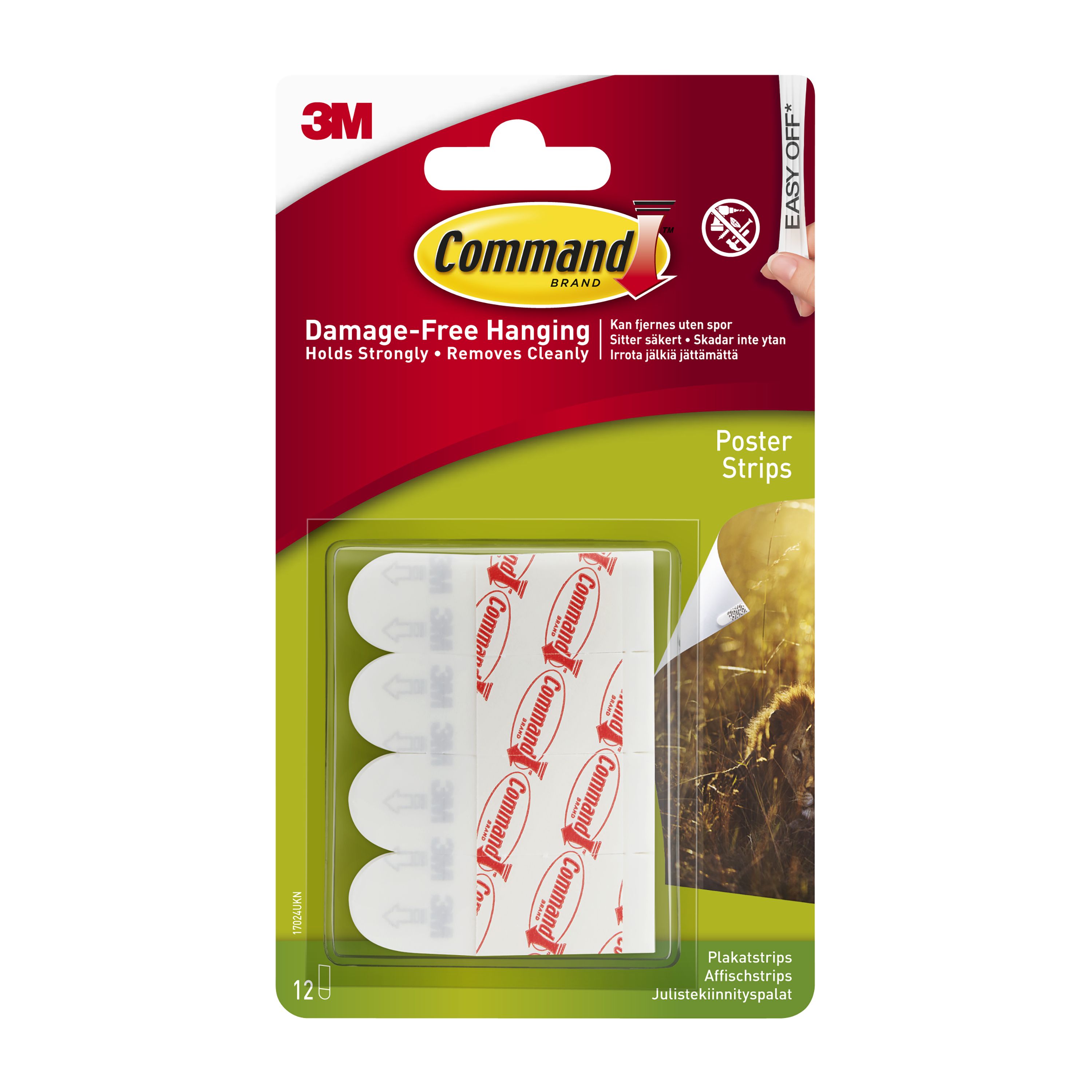 3M Command White Poster Adhesive strip, Pack of 12