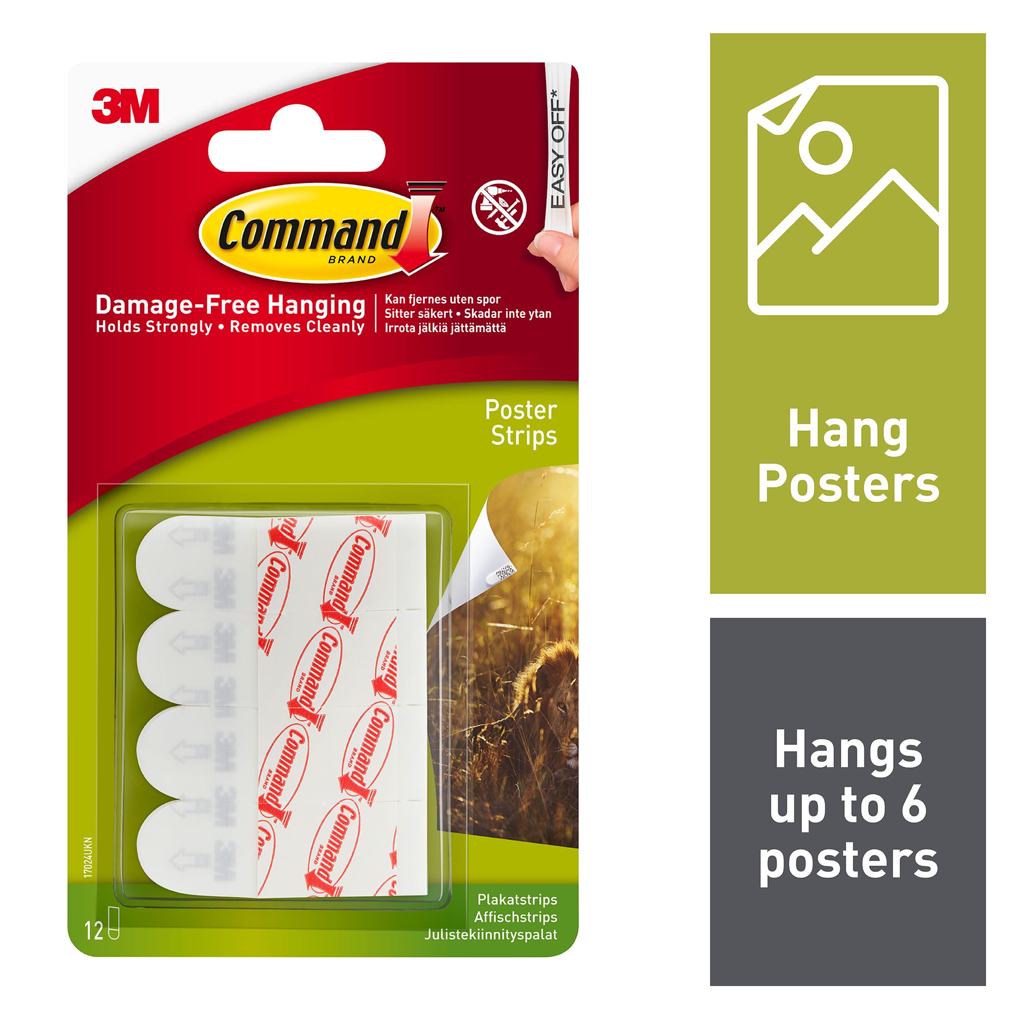 3M Command White Poster Adhesive strip, Pack of 12