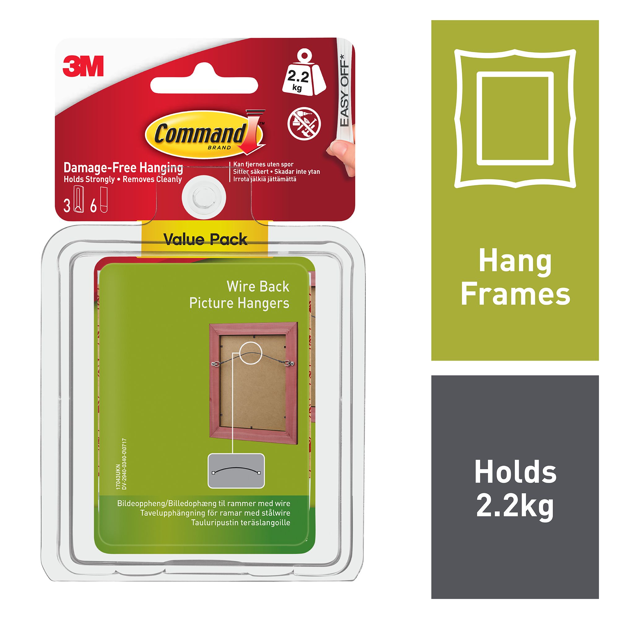 3M Command Wire-Backed White Picture hanging Canvas hanger (Holds)2.2kg