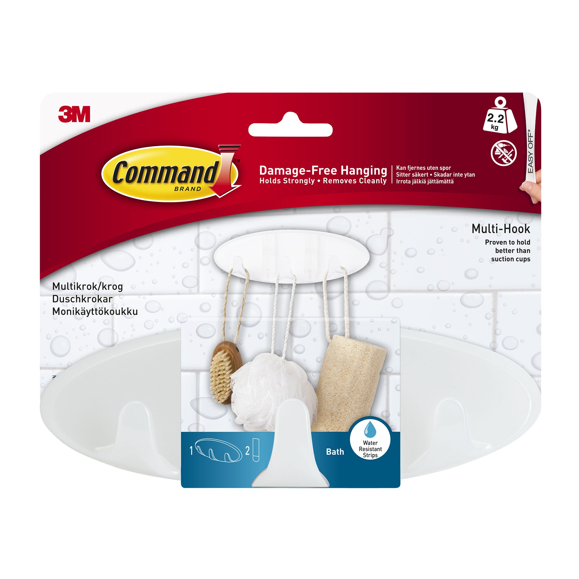3M Large Transparent Bath Multi-hook (Holds)2.2kg