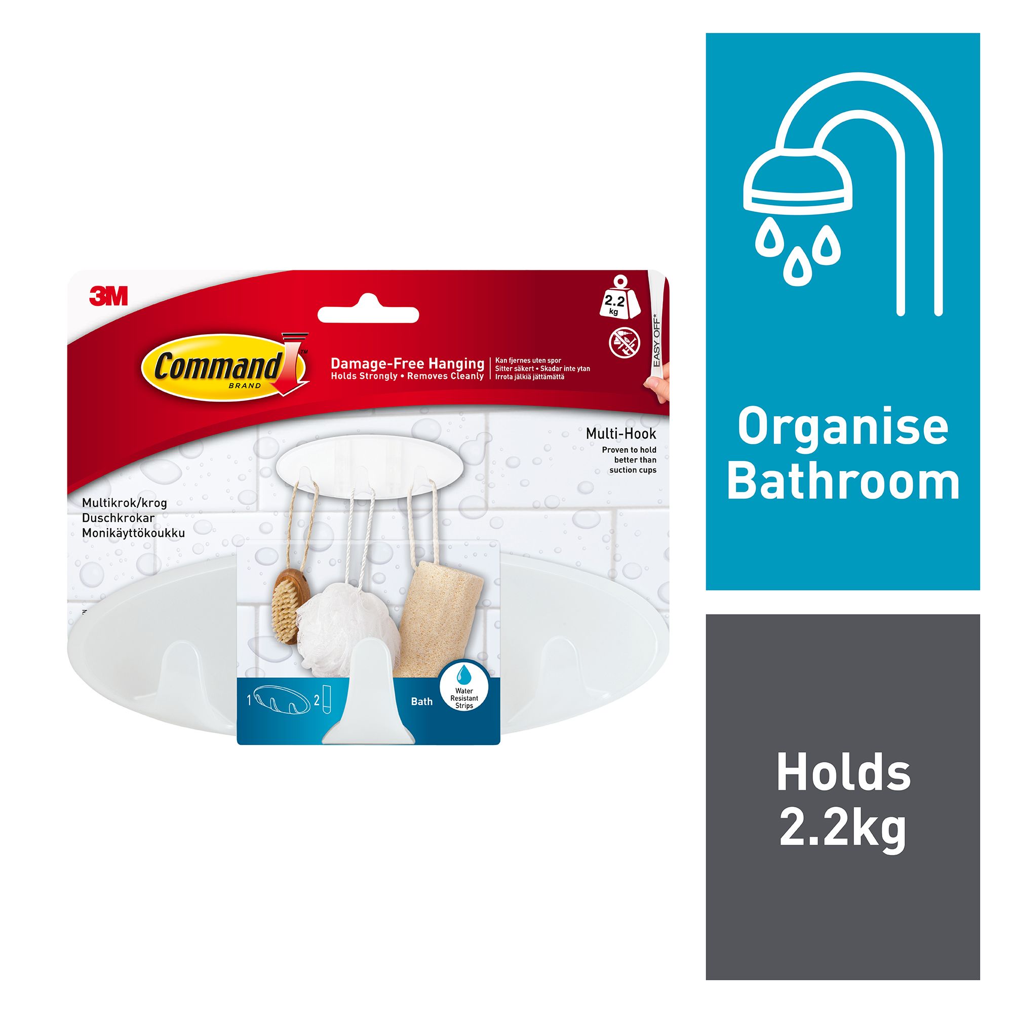 3M Large Transparent Bath Multi-hook (Holds)2.2kg