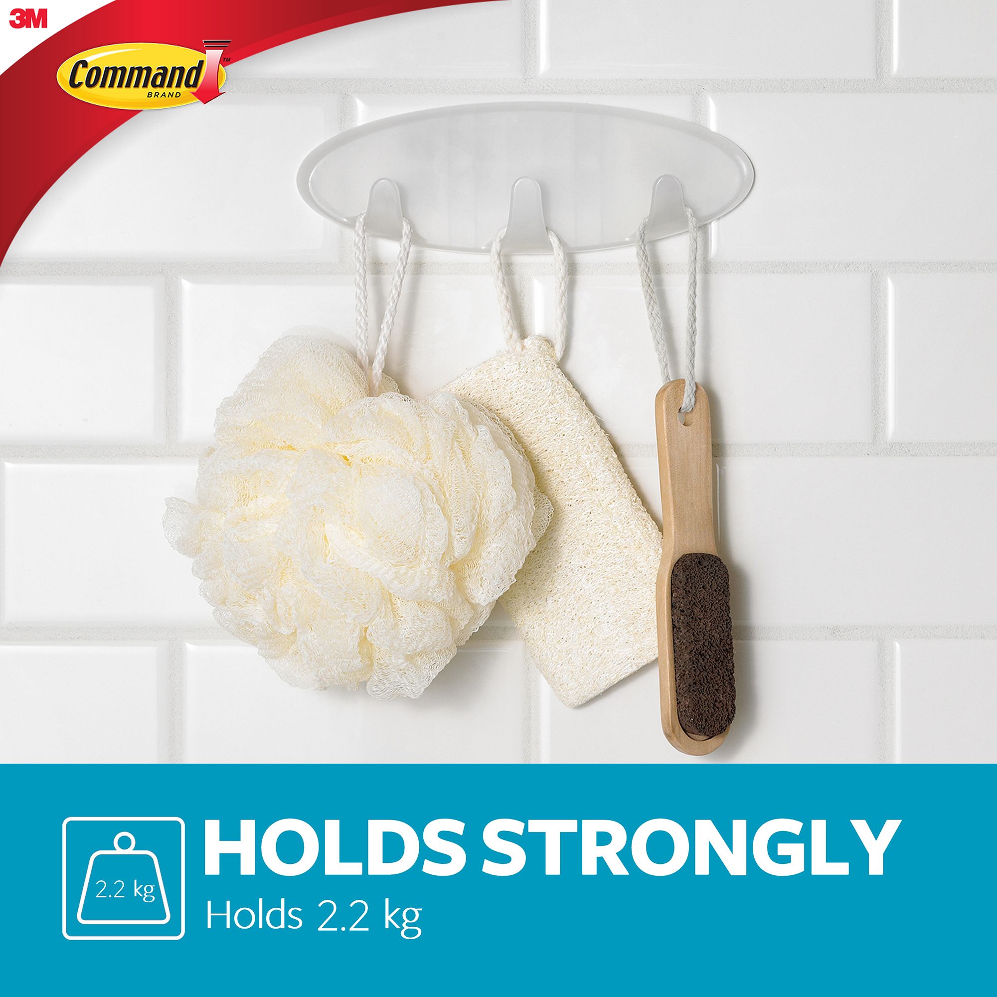 3M Large Transparent Bath Multi-hook (Holds)2.2kg