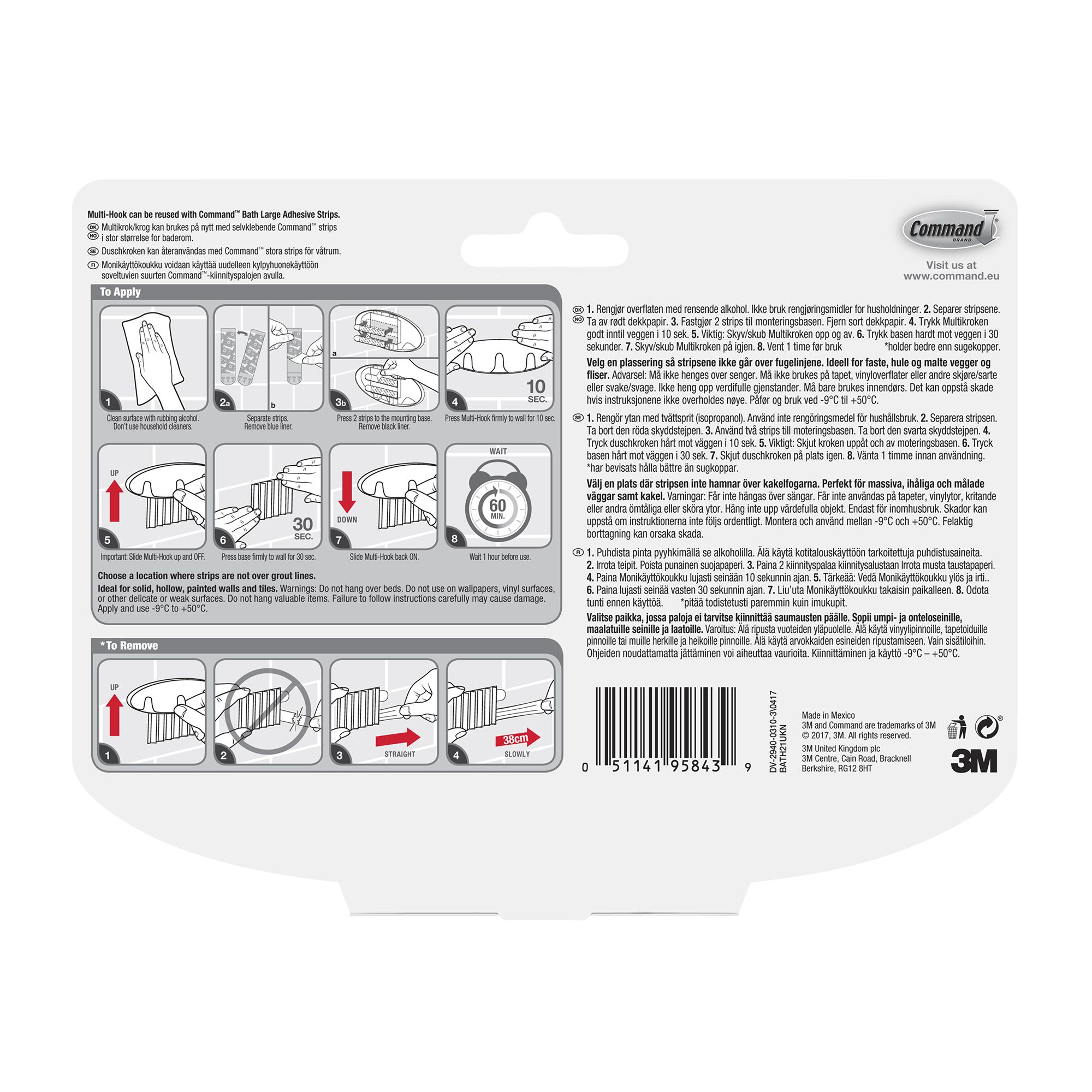 3M Large Transparent Bath Multi-hook (Holds)2.2kg