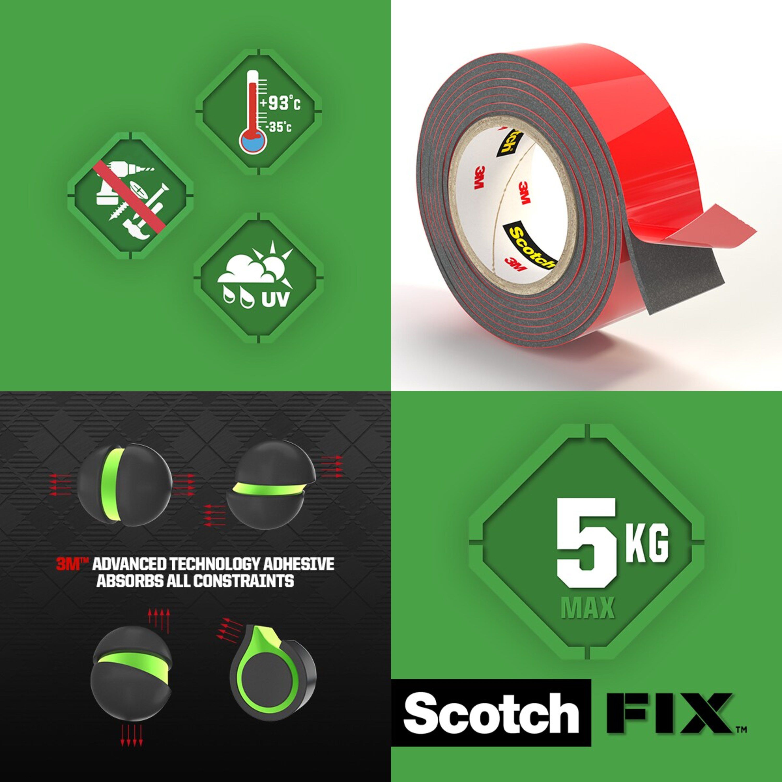 3M Scotch-Fix Exterior Red Mounting Tape (L)1.5m (W)19mm - 8