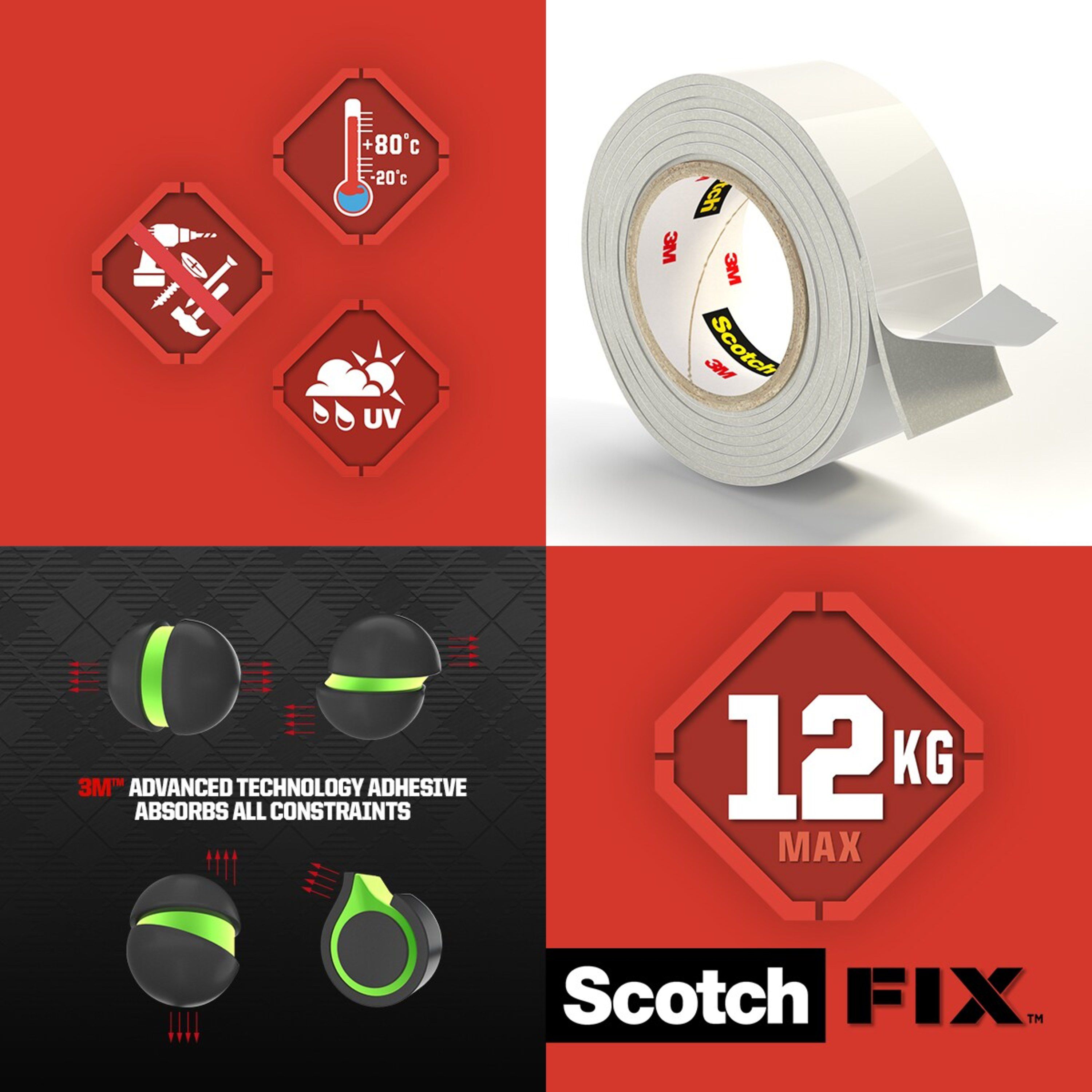 3M Scotch-Fix Extreme Interior White Mounting Tape (L)1.8m (W)19mm - 9