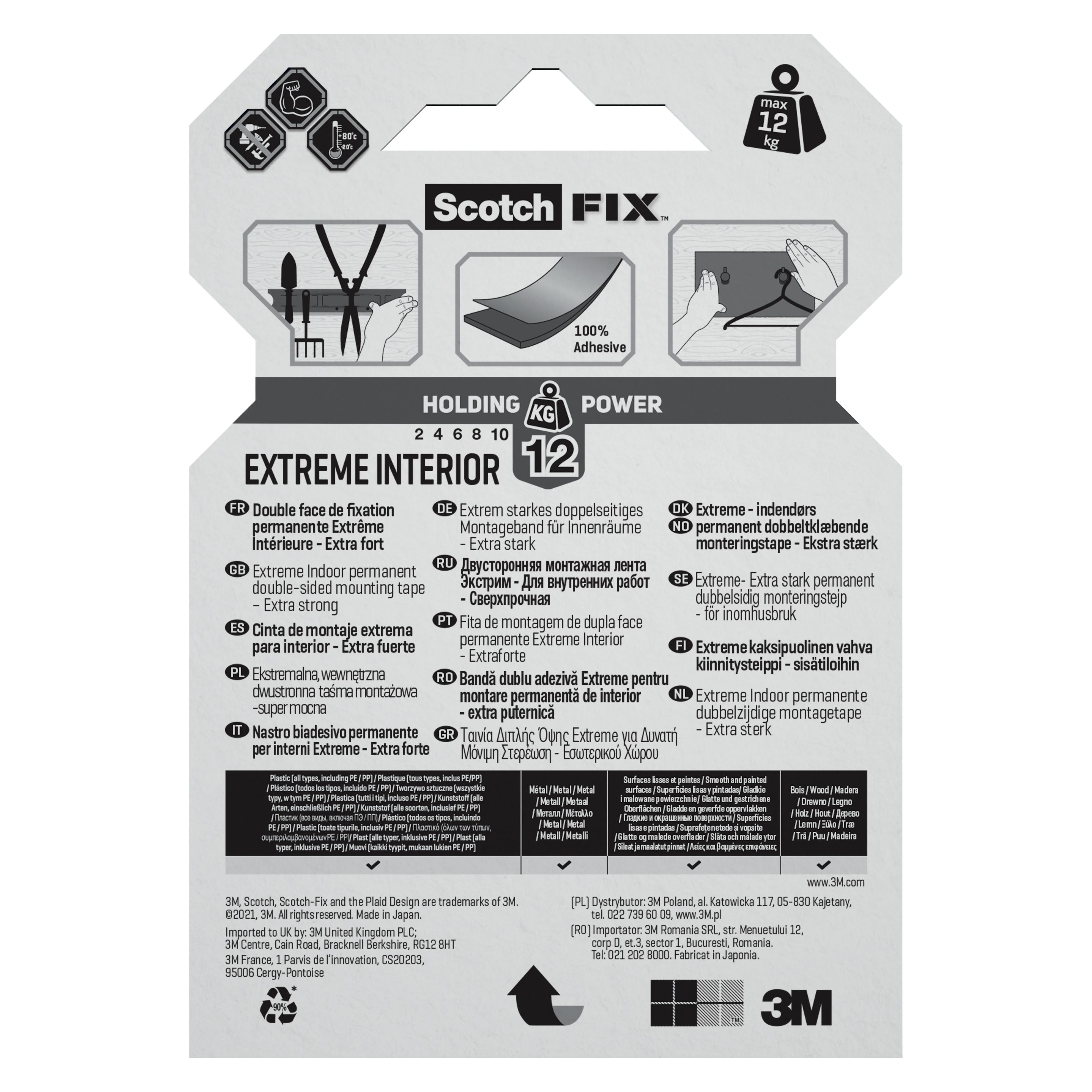 3M Scotch-Fix Extreme Interior White Mounting Tape (L)1.8m (W)19mm - 5