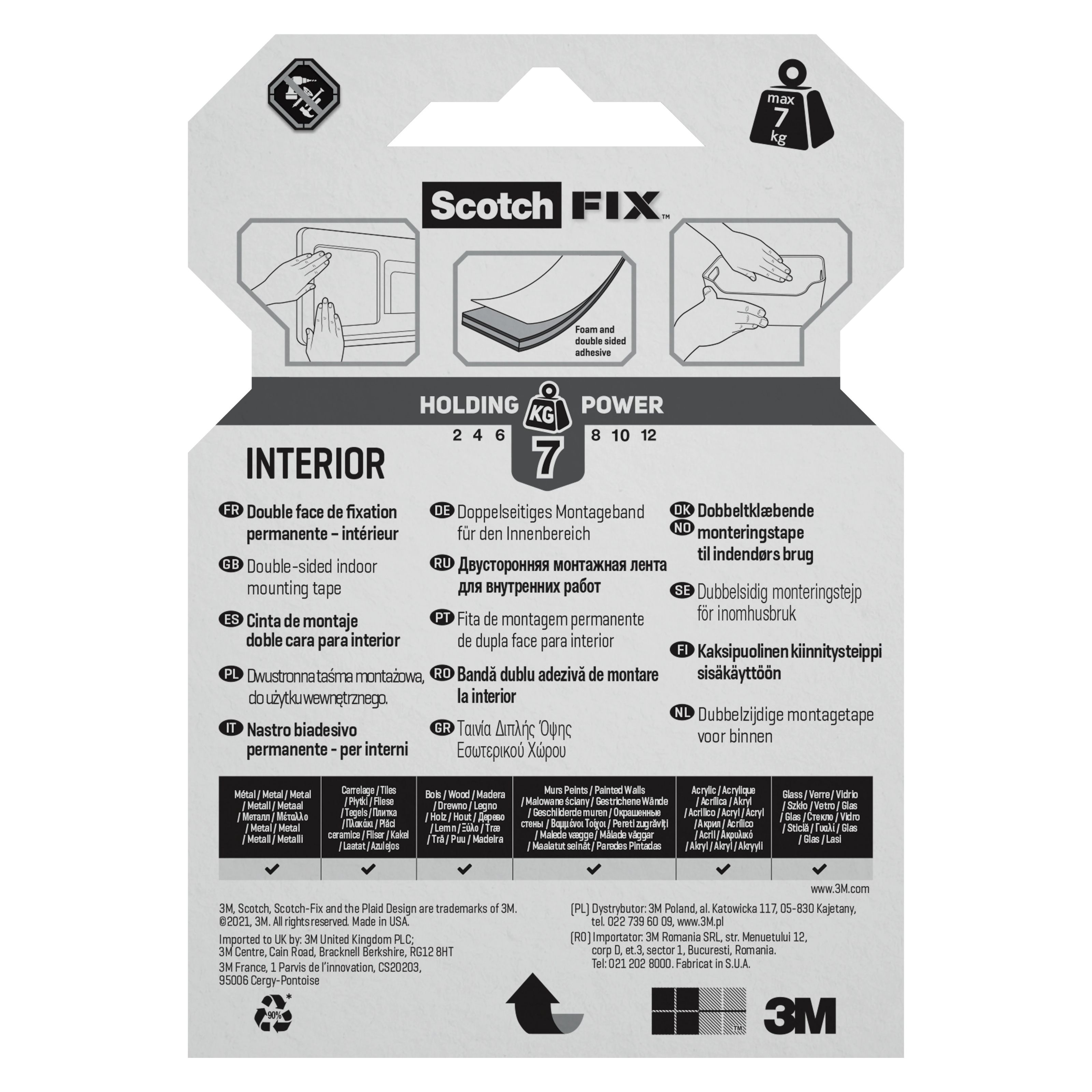3M Scotch-Fix Interior Green Mounting Tape (L)1.5m (W)19mm - 5