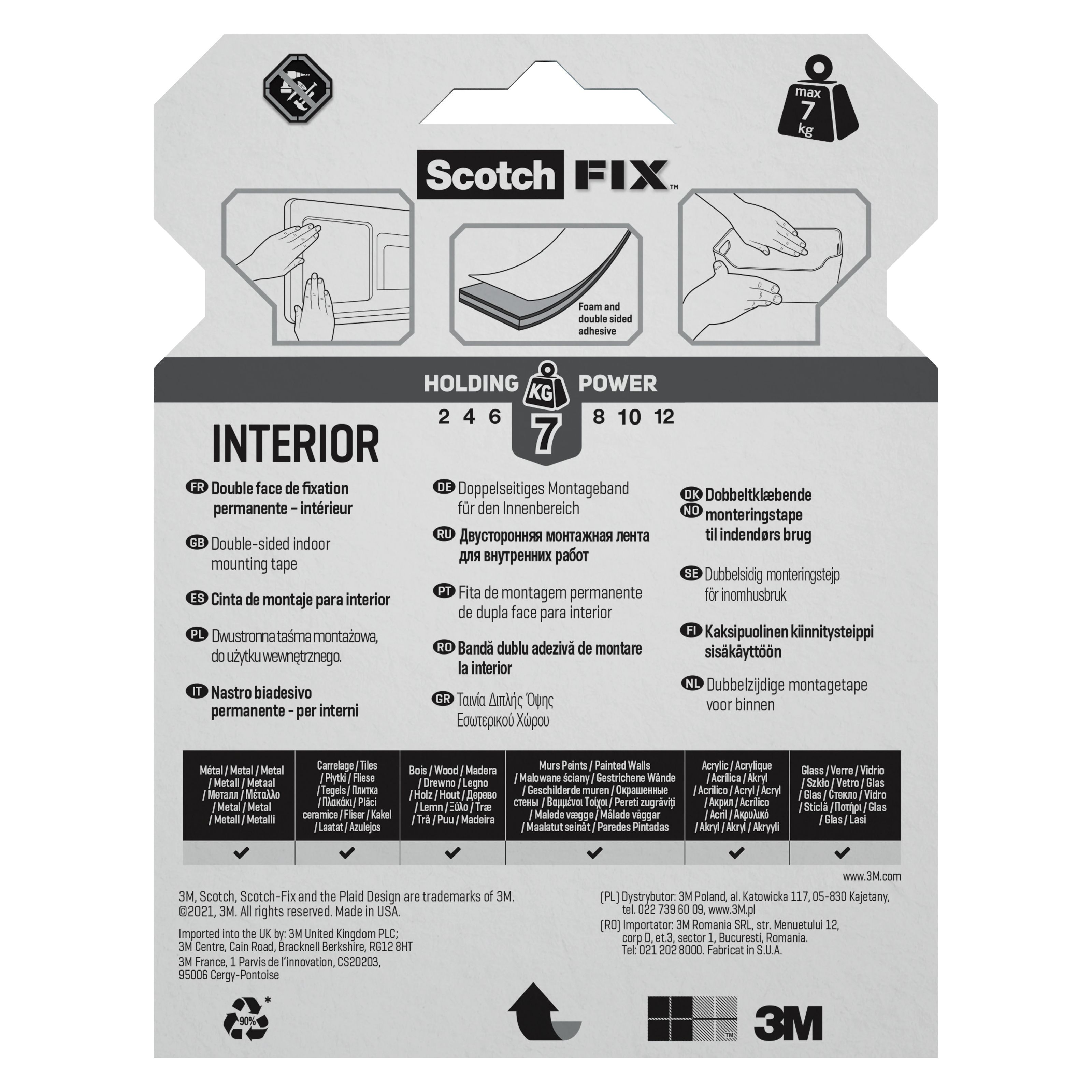 3M Scotch-Fix Interior Green Mounting Tape (L)5m (W)19mm - 5