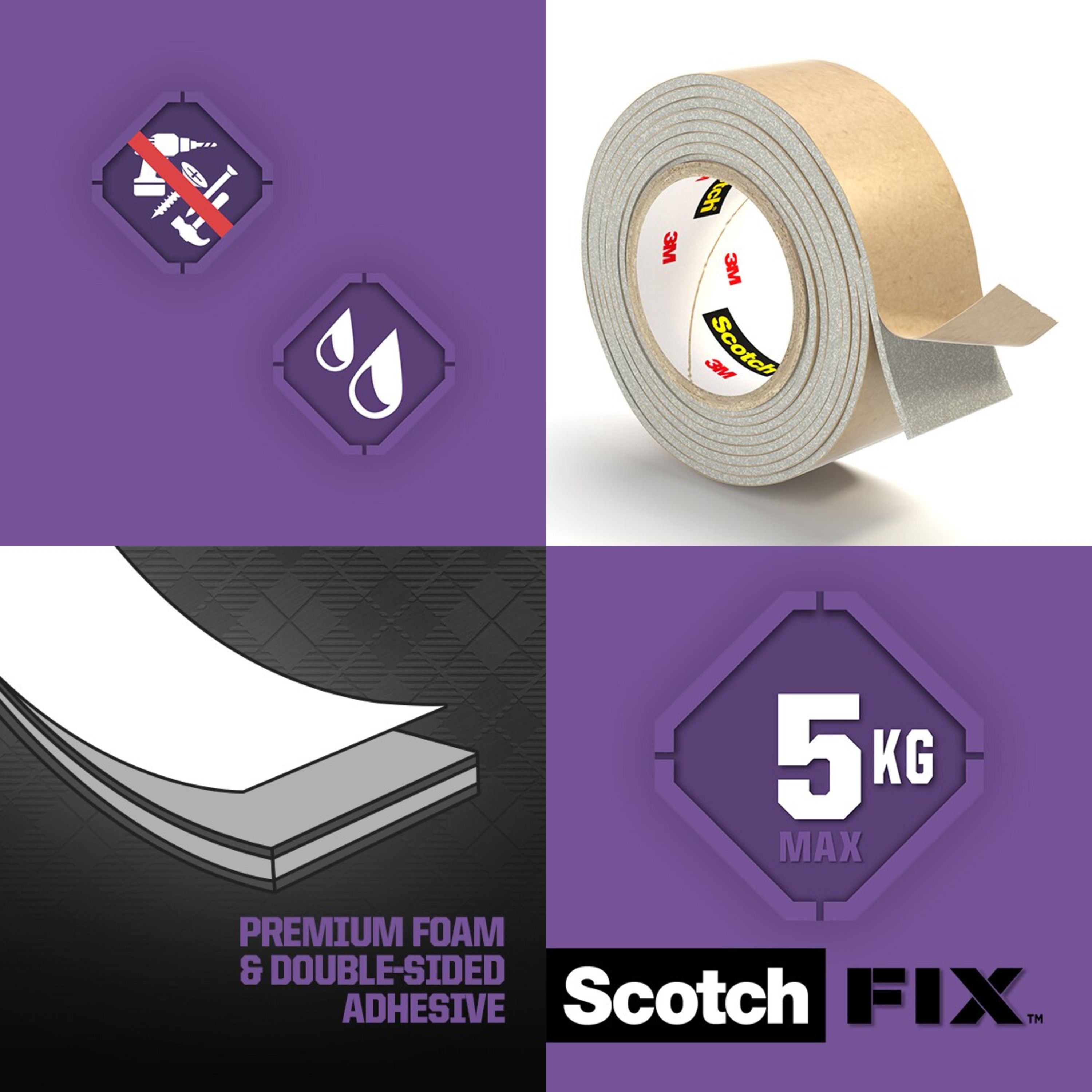 3M Scotch-Fix Mirror Beige Mounting Tape (L)1.5m (W)19mm
