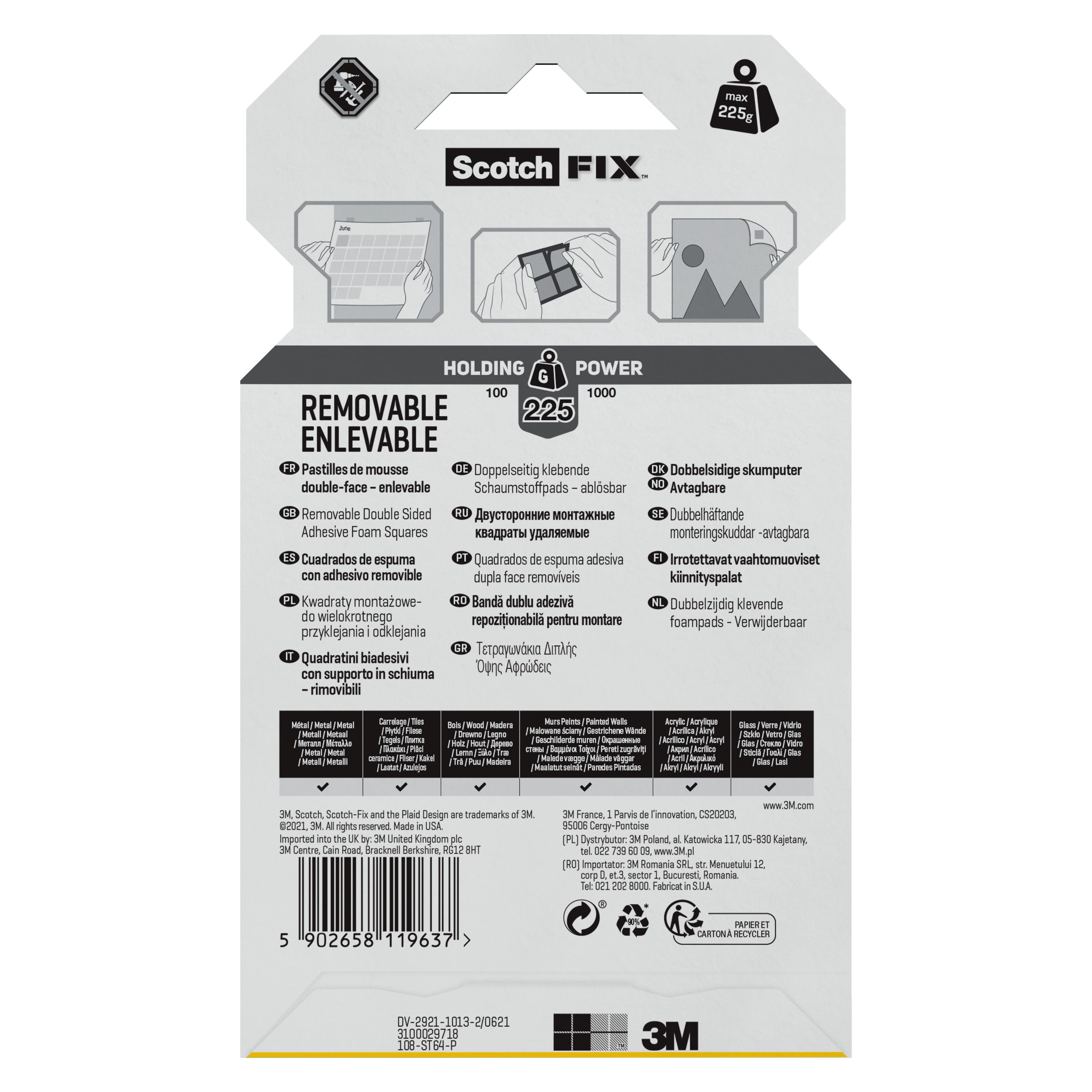 3M Scotch-Fix Removable Grey Mounting Adhesive square (L)12.7mm (W)12.7mm