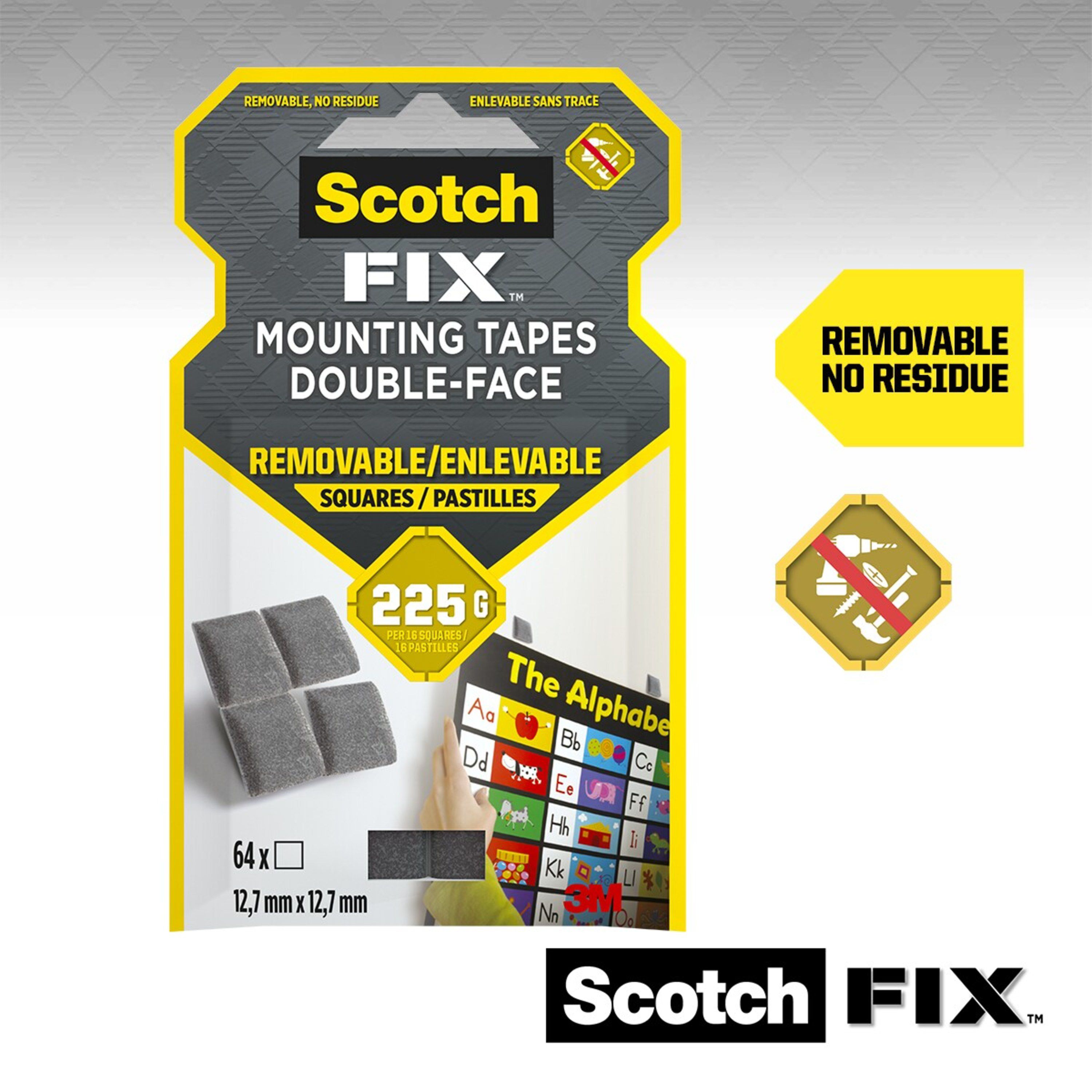 3M Scotch-Fix Removable Grey Mounting Adhesive square (L)12.7mm (W)12.7mm, Pack of 64