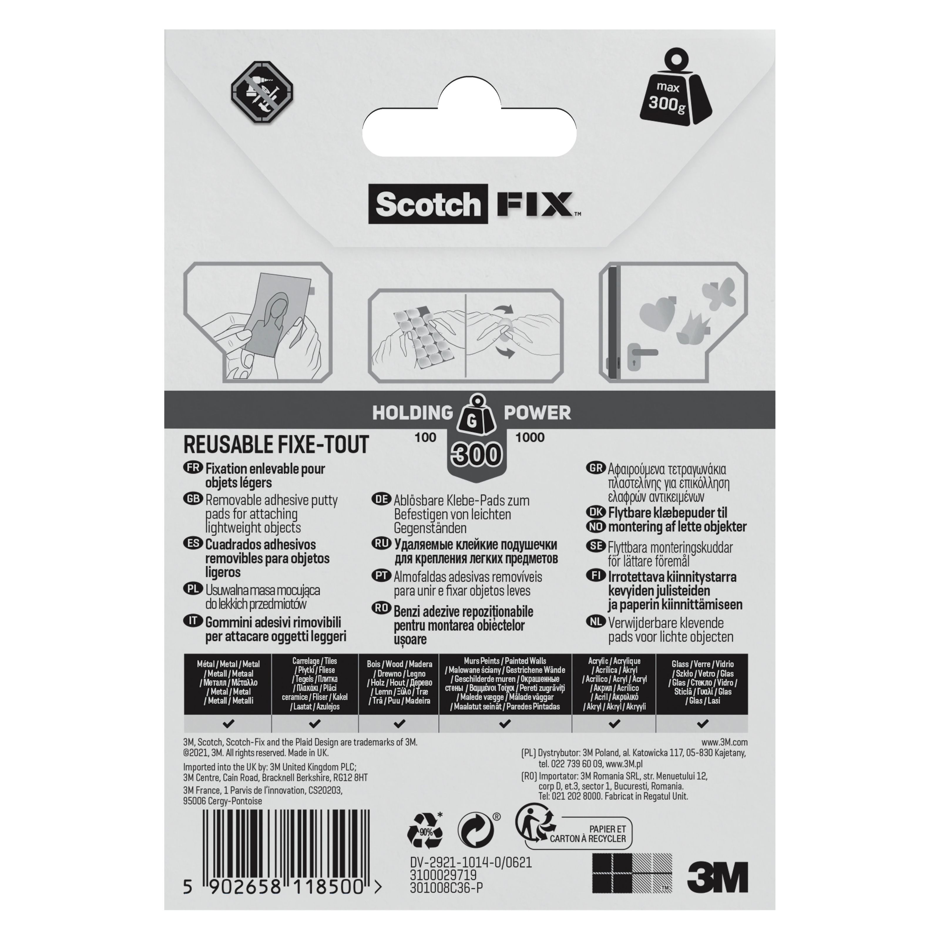 3M Scotch-Fix Removable White Mounting Adhesive pad (L)15mm (W)11mm