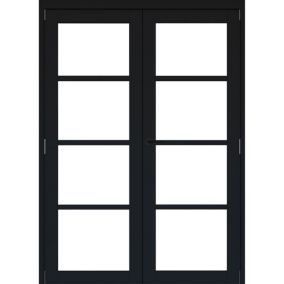 4 Lite Clear Fully glazed Timber Black Internal French door set 2017mm x 133mm x 1445mm