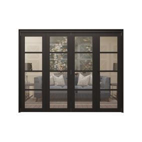 4 Lite Clear Glazed Contemporary Black Pine Bi-fold Internal Door & frame set, (H)2060mm (W)2831mm