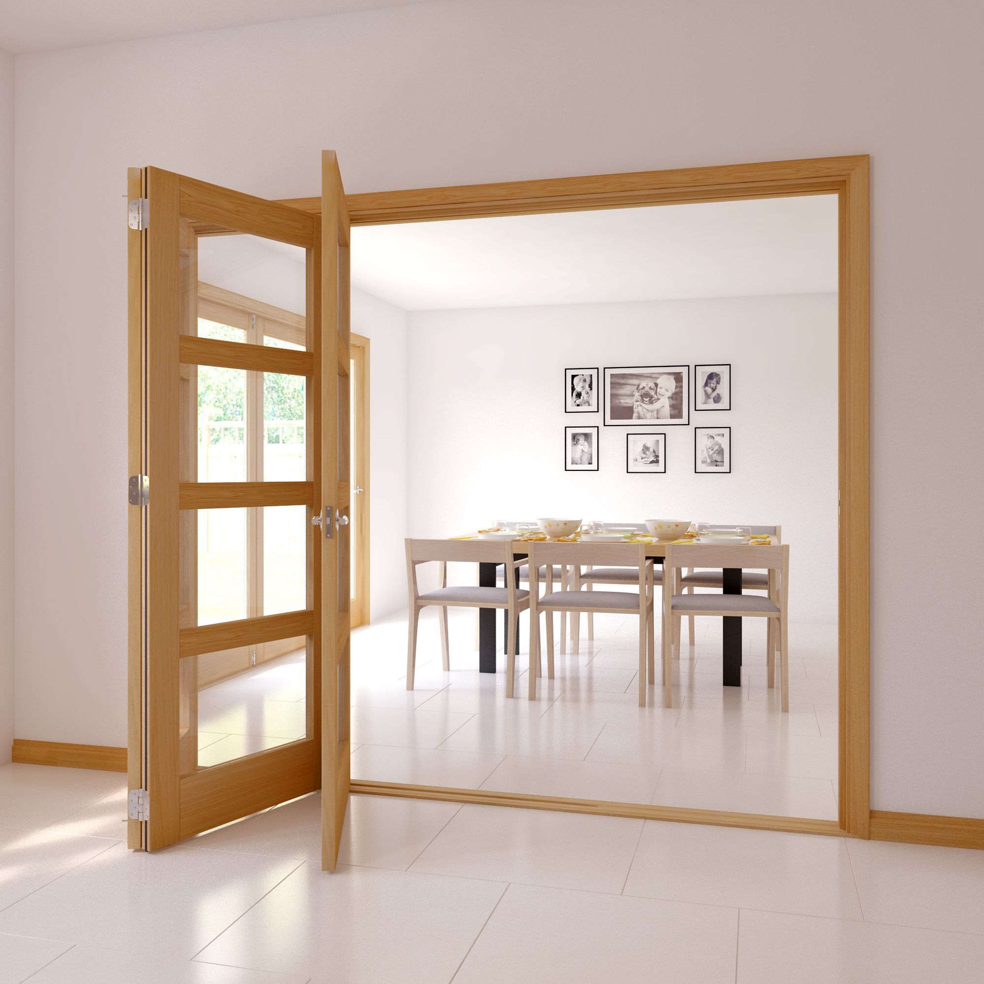4 Lite Clear Glazed Shaker Oak veneer Internal Folding Tri-fold Door set, (H)2035mm (W)2146mm