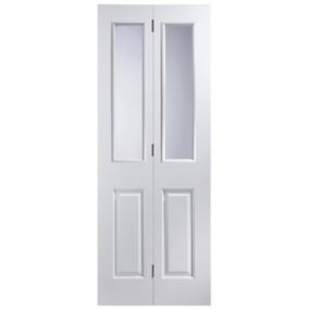 4 panel 2 Lite Clear Glazed Contemporary White Internal Bi-fold Door set, (H)1950mm (W)750mm