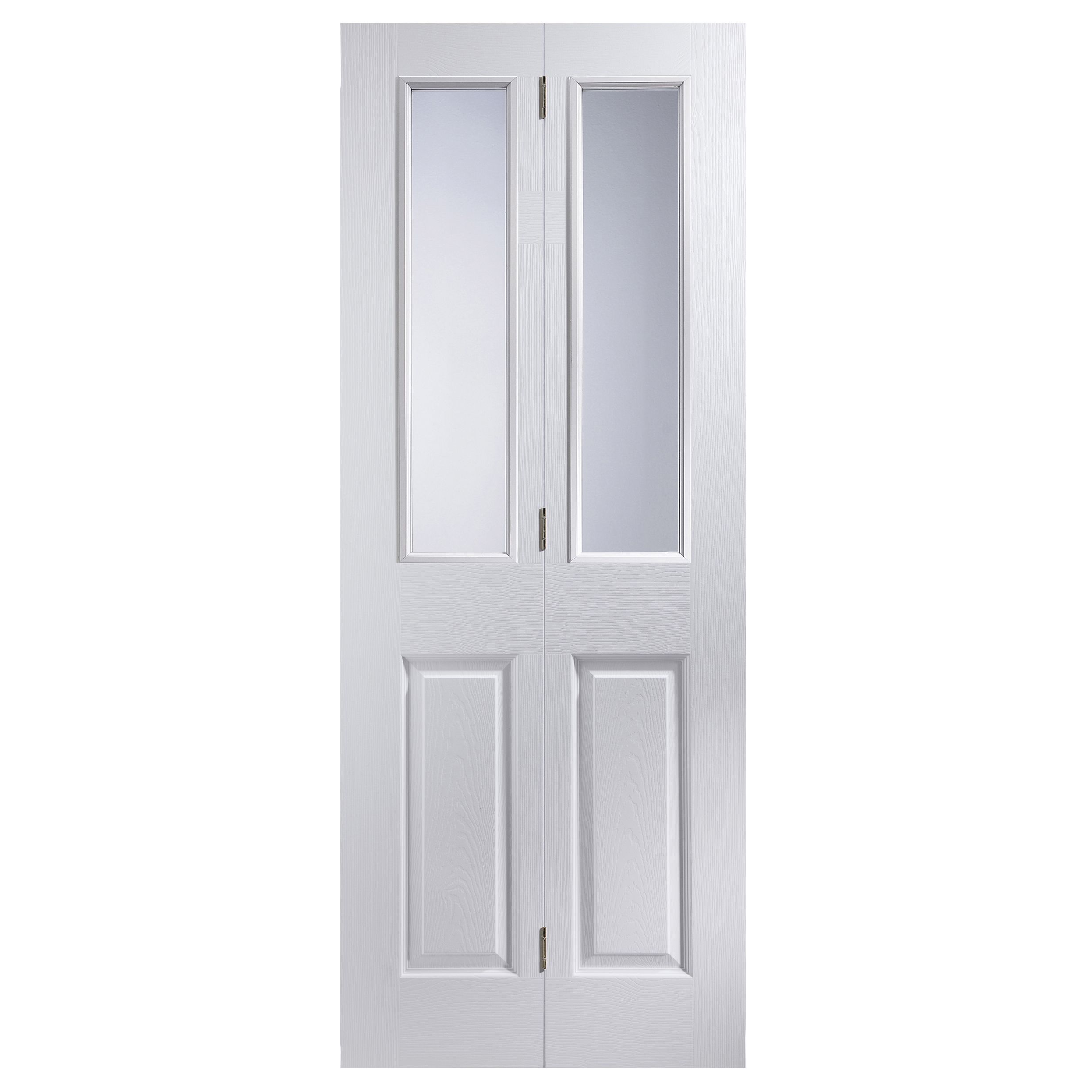 4 panel 2 Lite Clear Glazed Contemporary White Woodgrain effect Internal Bi-fold Door set, (H)1950mm (W)674mm