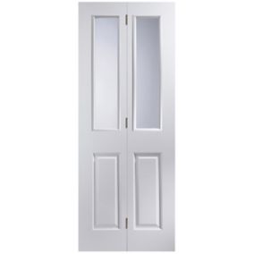 4 panel 2 Lite Clear Glazed Contemporary White Woodgrain effect Internal Bi-fold Door set, (H)1950mm (W)750mm