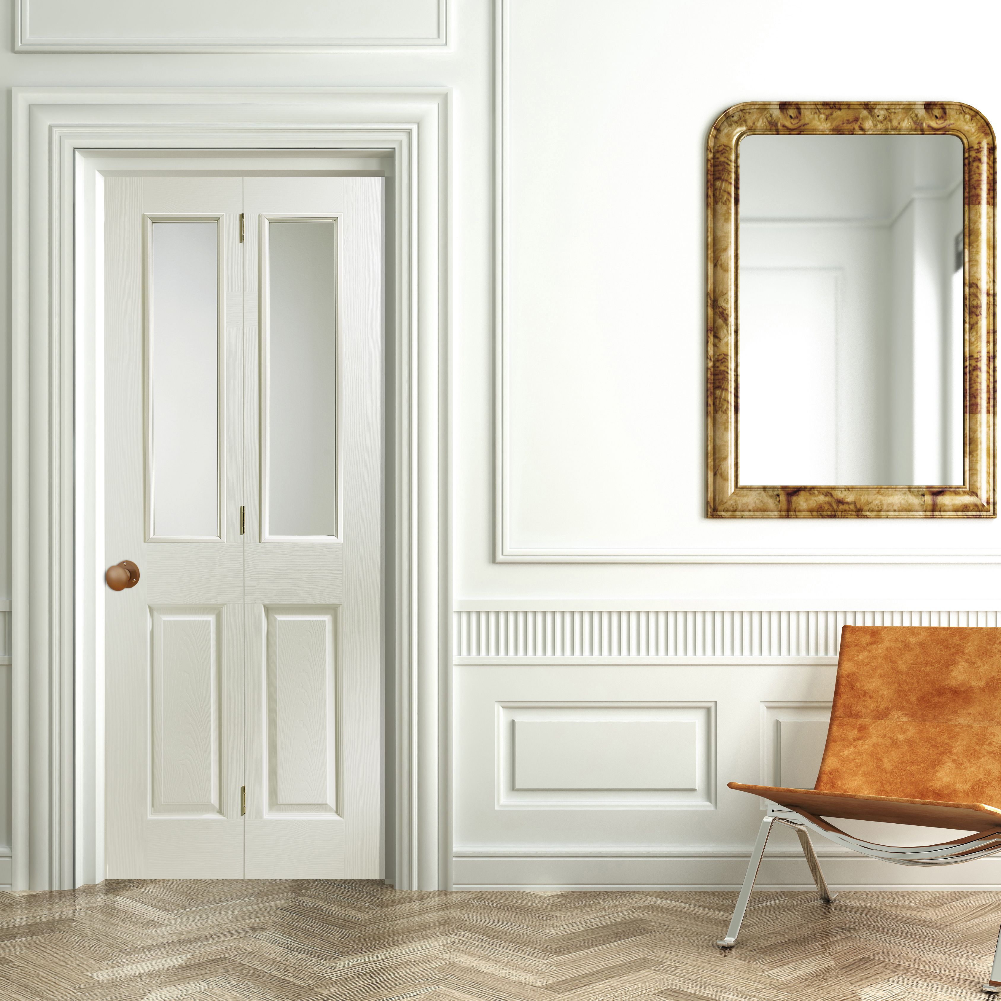 4 panel 2 Lite Clear Glazed Contemporary White Woodgrain effect Internal Folding Bi-fold Door set, (H)1950mm (W)674mm
