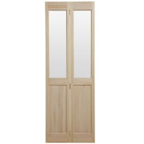 4 panel 2 Lite Clear Glazed Victorian Unfinished Clear pine Internal Bi-fold Door set, (H)1946mm (W)750mm