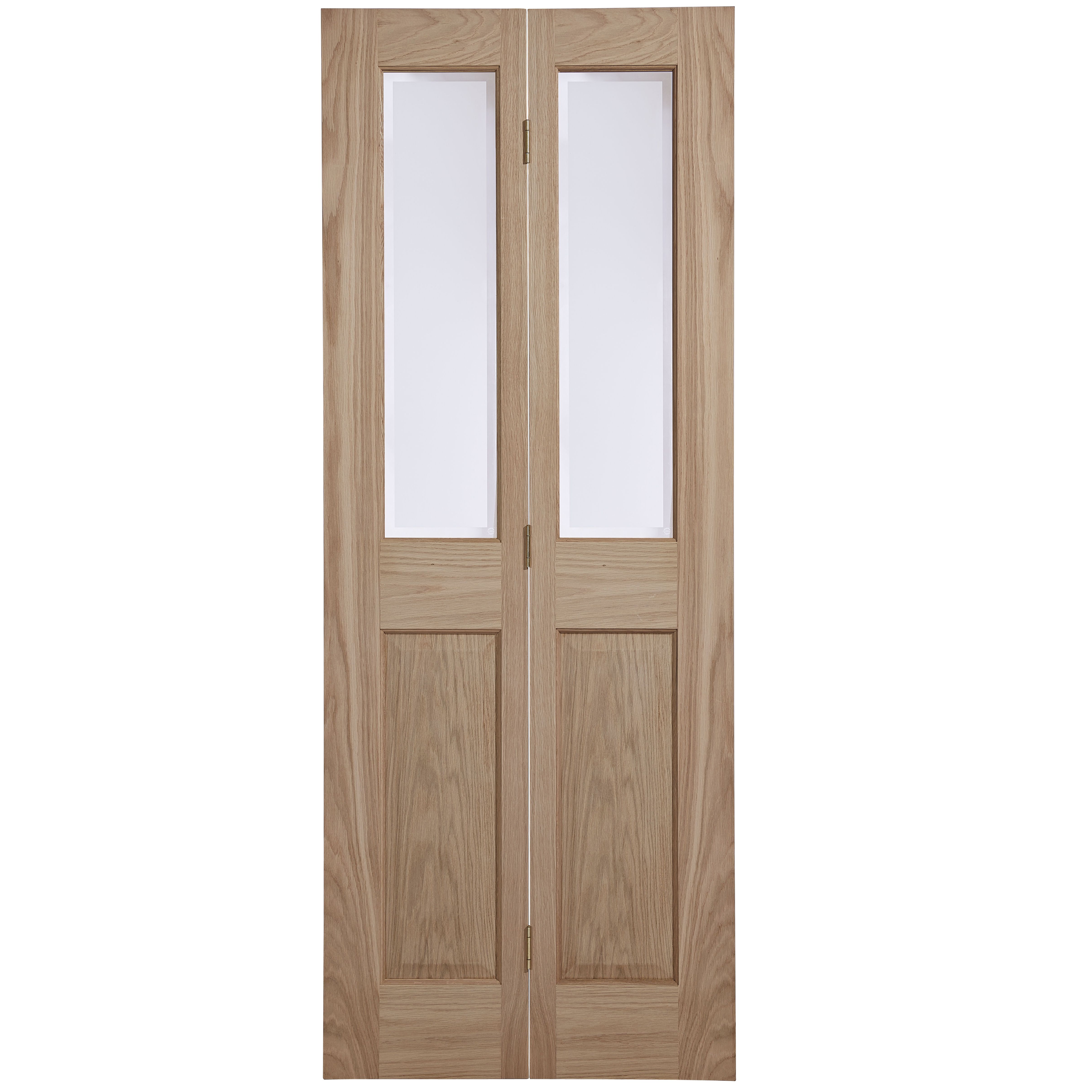 4 panel 2 Lite Clear Glazed Victorian White oak effect Timber Oak veneer Internal Folding Bi-fold Door set, (H)1950mm (W)753mm