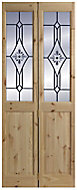 4 panel 2 Lite Frosted Glazed Knotty pine Internal Bi-fold Door set, (H)2005mm (W)715mm