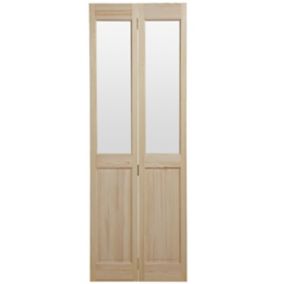 4 panel 2 Lite Glazed Clear pine Internal Bi-fold Door set, (H)1946mm (W)750mm